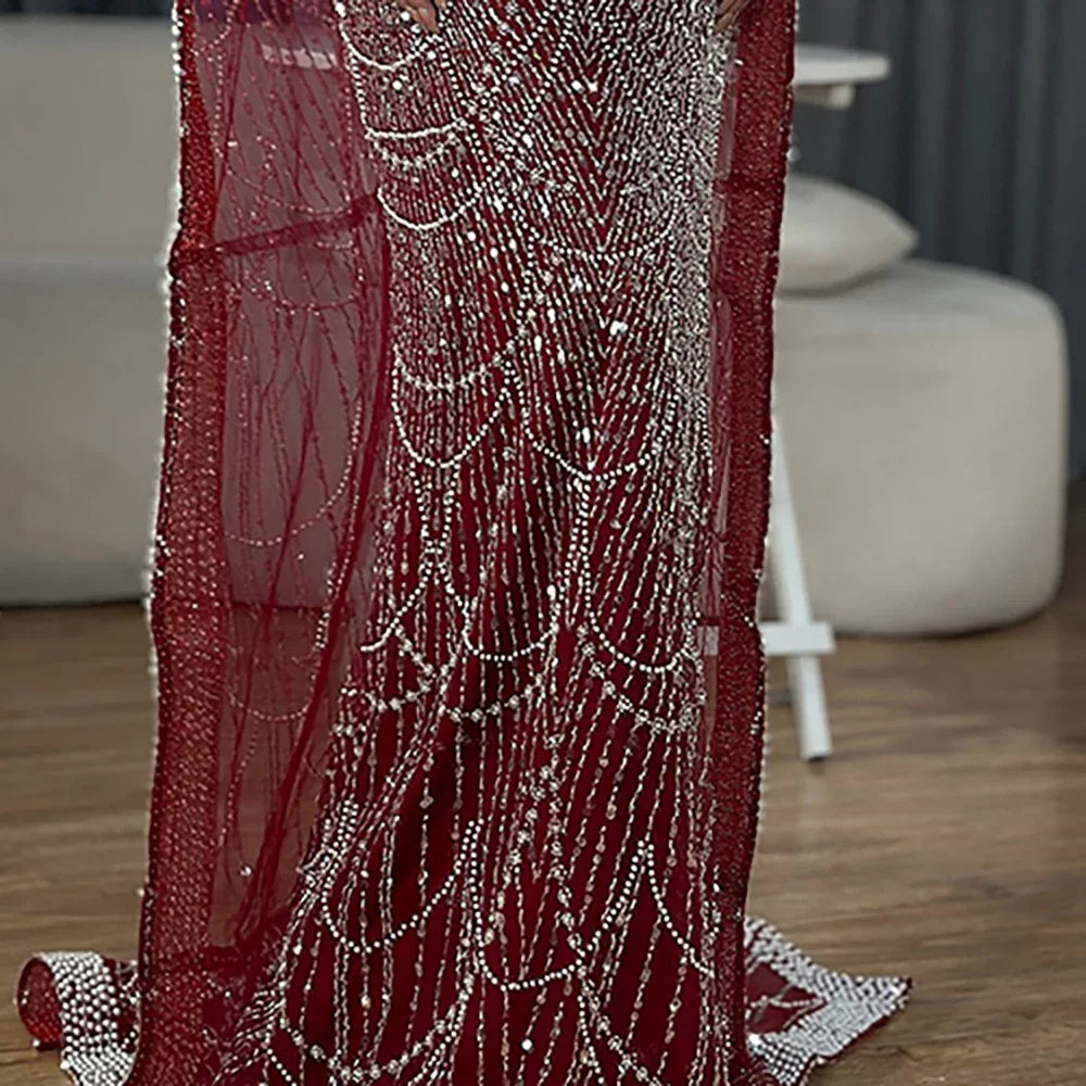 Luxury Dubai Saudi Arabia Blue Mermaid Cape Sleeve Beaded Evening Gown LA72160A - Elegant Formal Dress for Prom, Gala & Red Carpet Events