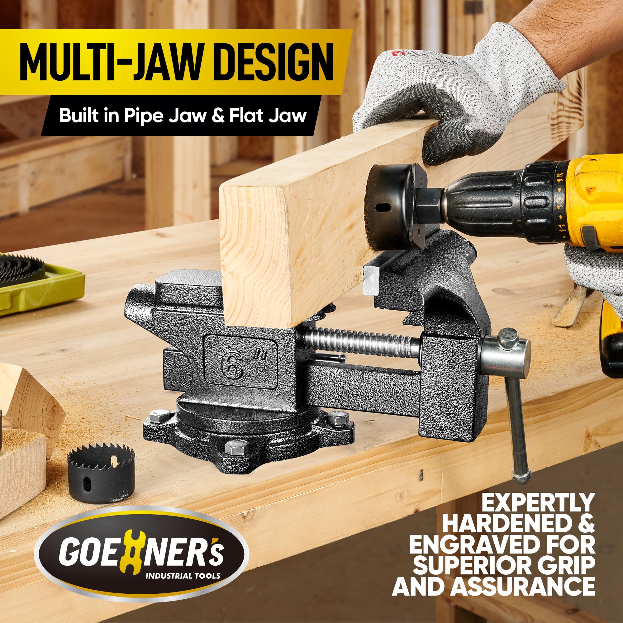 6-Inch Heavy Duty Bench Vise - Forged Steel Workbench Clamp with Swivel Base | Pipe & Table Vise for Woodworking, Metalworking & DIY Projects | Garage, Workshop & Home Repair Tool