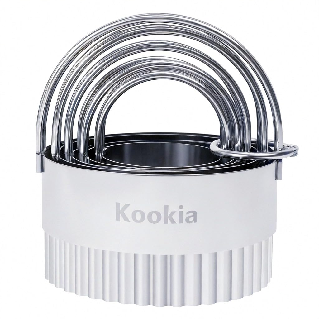 5-Piece Stainless Steel Biscuit & Cookie Cutters Set - Fluted Round Baking Tools with Ergonomic Handles | Perfect for Homemade Cookies, Pastries, and Holiday Baking
