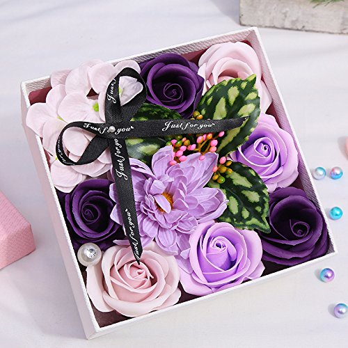 Luxury Handmade Soap Flower Gift Box - Purple Rose Soap Bouquet for Mother's Day, Valentine's Day & Birthday Presents | Romantic Home Decor & Bathroom Luxury Gift
