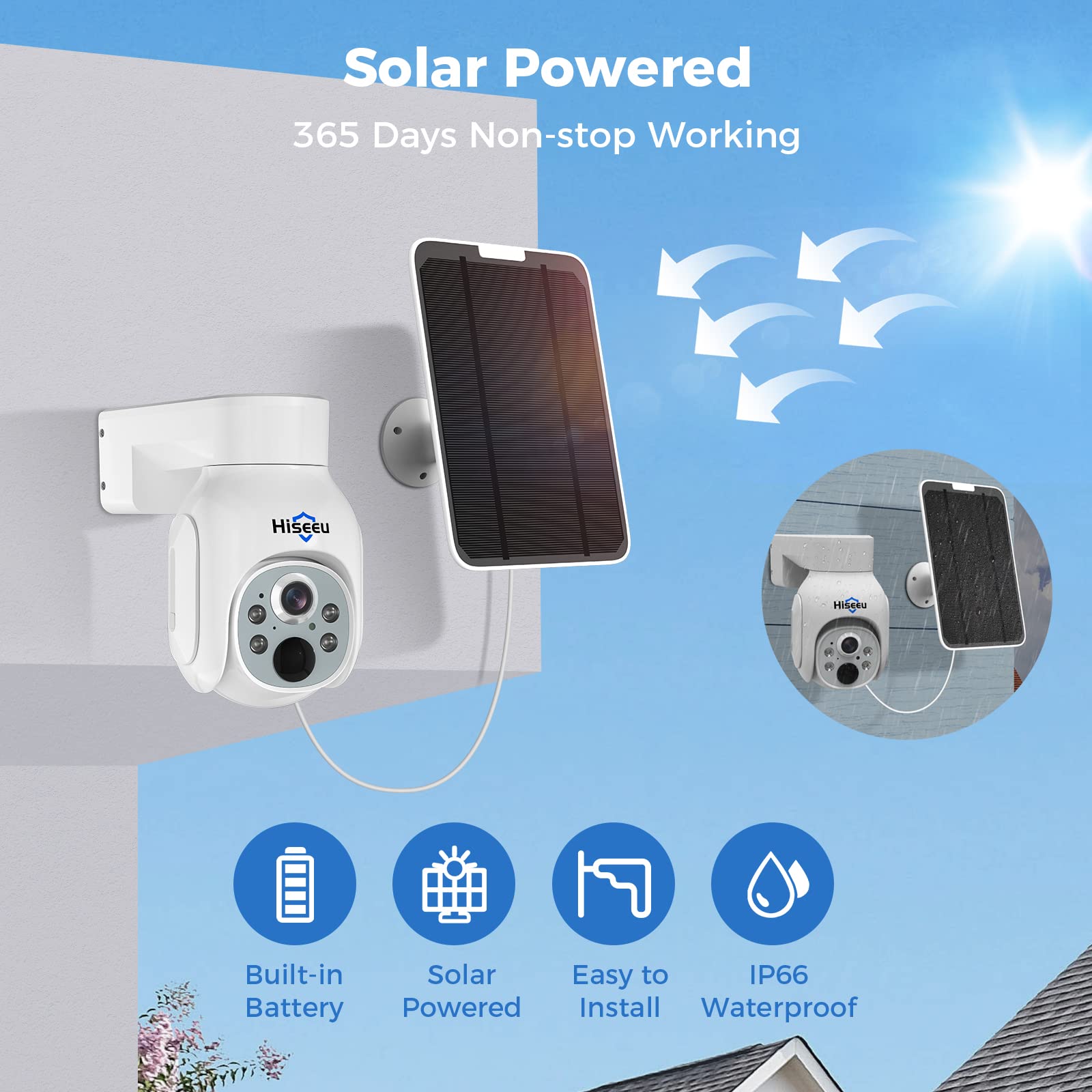 1TB HDD 4MP Solar Security Camera System - Hiseeu 10CH Wireless Outdoor PTZ Dome & Bullet Cameras with 10