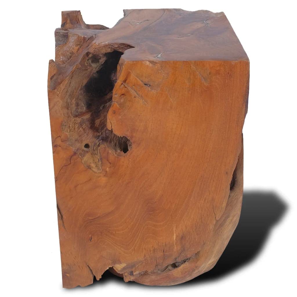 CHARMMA Solid Teak Wood Stool - Tree Stump Stool with Live Edge, Natural Side Table, Plant Stand & Nightstand - 11.8
