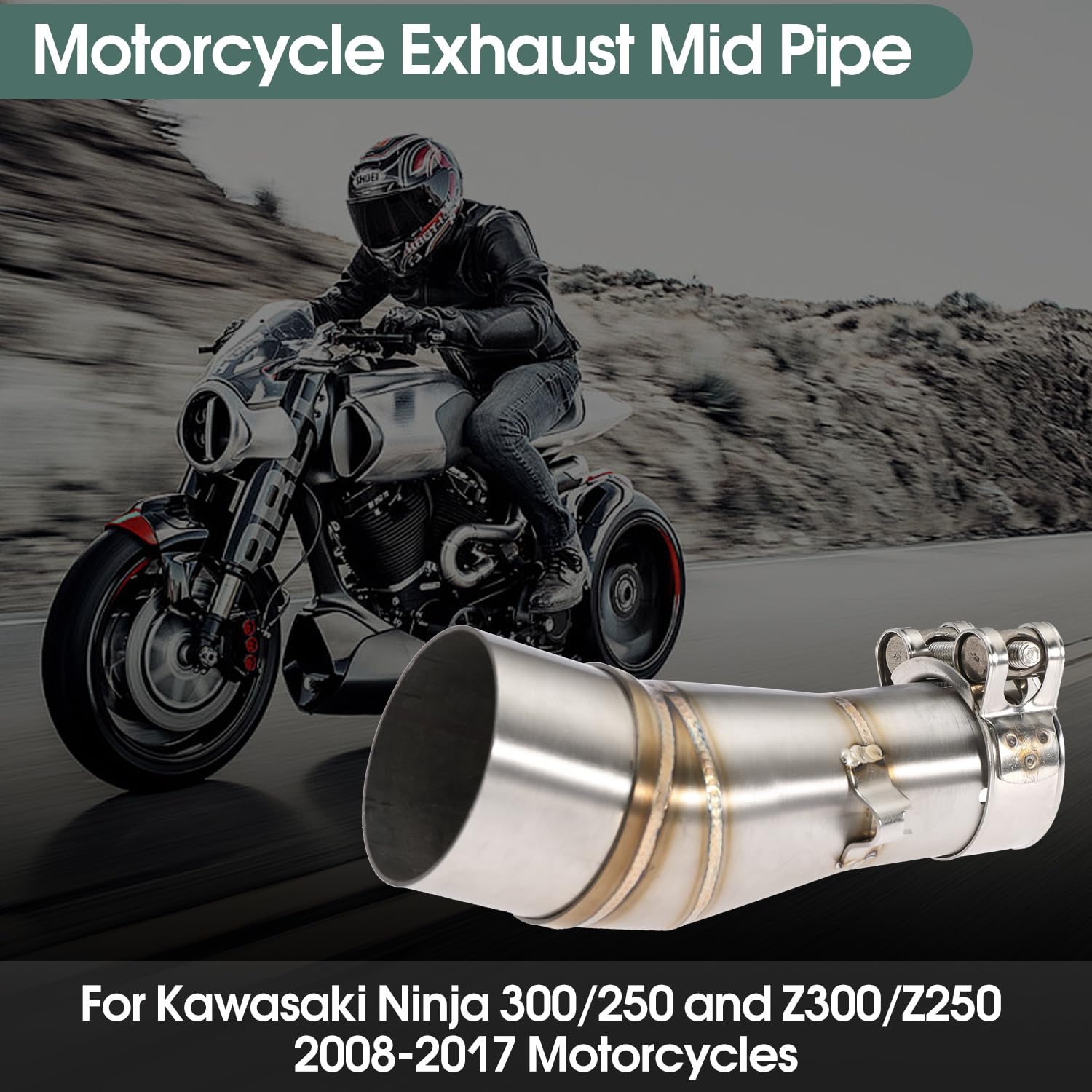 Kawasaki Ninja 250 300 Z250 Z300 Motorcycle Exhaust Mid Pipe Muffler (2008-2017) - High Performance Replacement Part for Enhanced Sound & Power - Perfect for Street Riding & Racing Upgrades