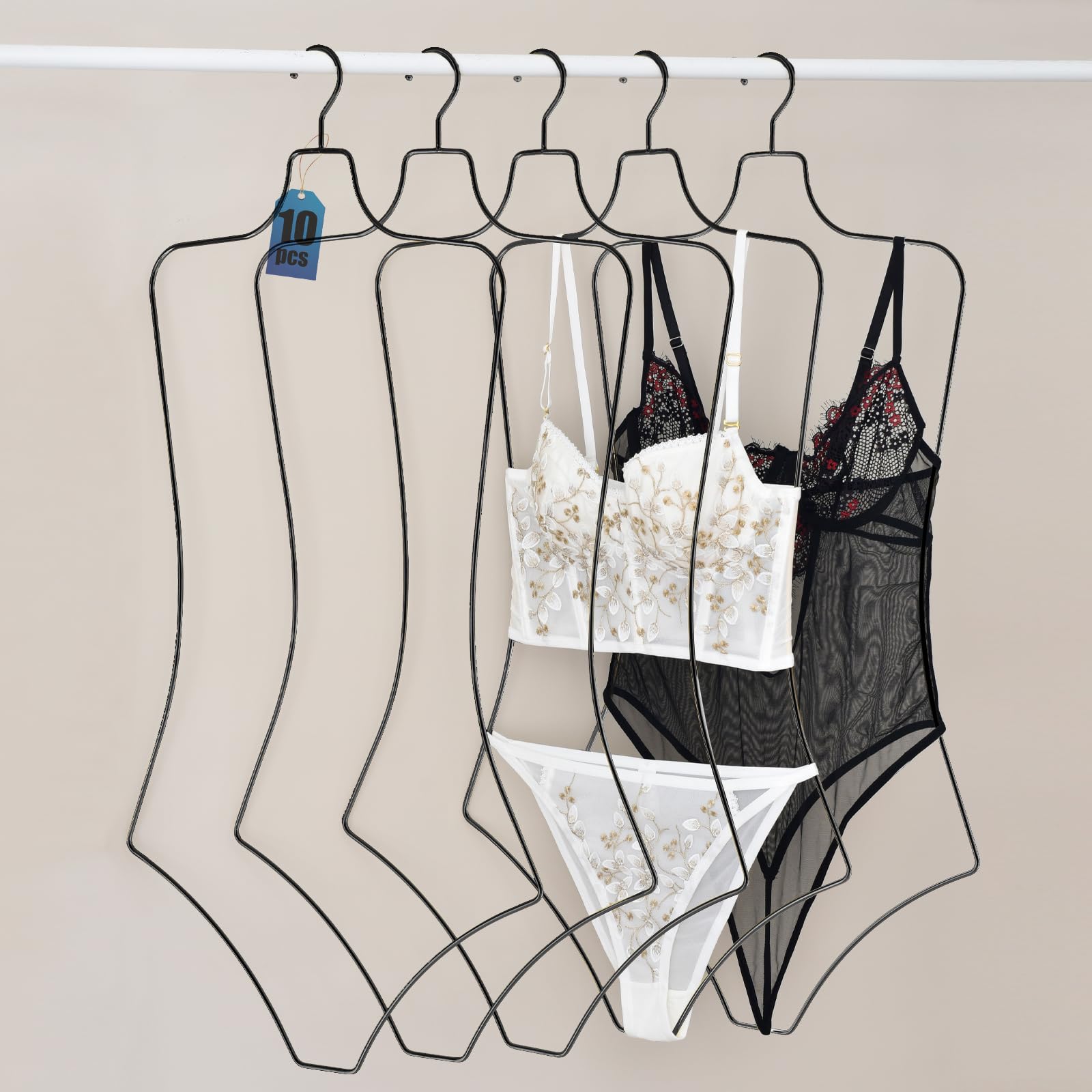 10 Pack Luxury Black Metal Wire Clothes Hangers - Perfect for Swimsuits, Bikinis, Lingerie & Tank Tops | Space-Saving Closet Organization Solution | Ideal for Bathing Suits, Dresses & Bras Storage