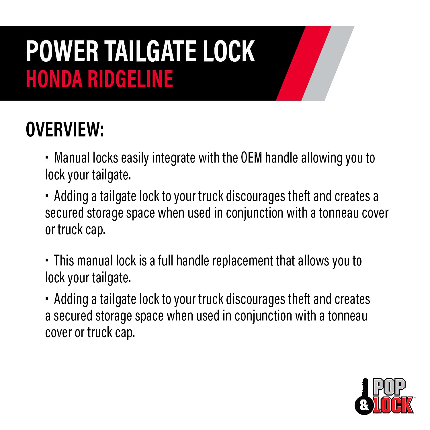 Pop & Lock PL8661 Smart Lock Combo Power Tailgate Lock for Honda Ridgeline (2005-2016) - White | Secure Remote-Controlled Truck Bed Access | Perfect for Camping, Work Sites & Outdoor Adventures