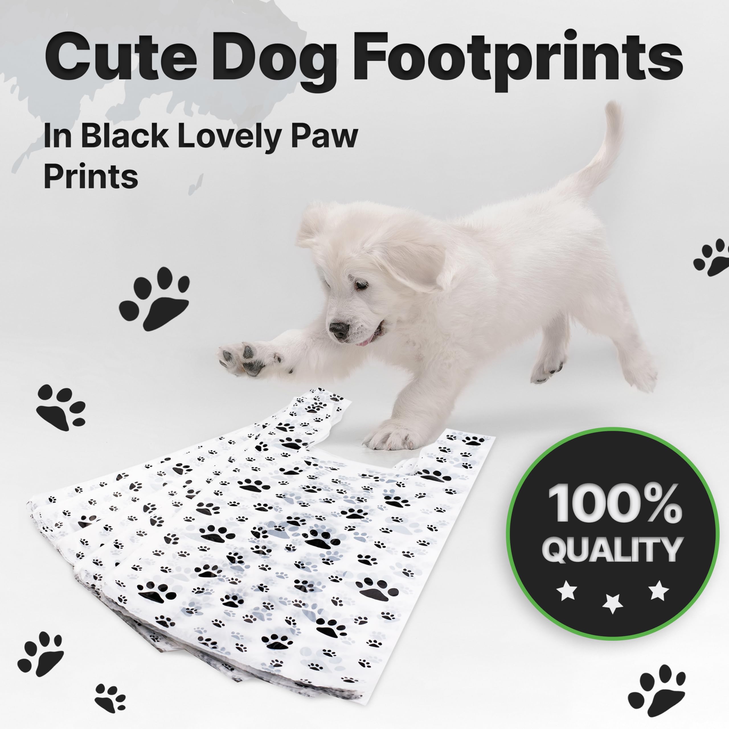 100 Pack Plastic T-Shirt Bags with Paw Print Design - 22