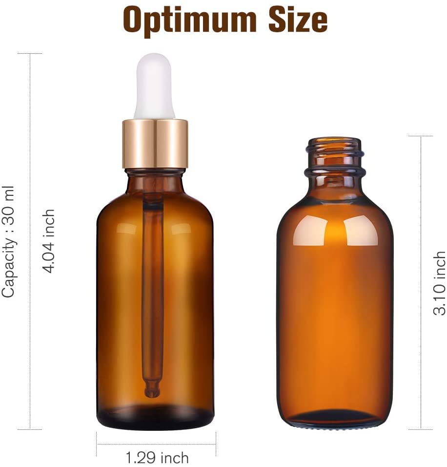 30ml Amber Glass Dropper Bottles with Golden White Glass Droppers - 3 Pack for Essential Oils, Cuticle Oils & Body Oils | Perfect for DIY Skincare, Aromatherapy & Herbal Tinctures