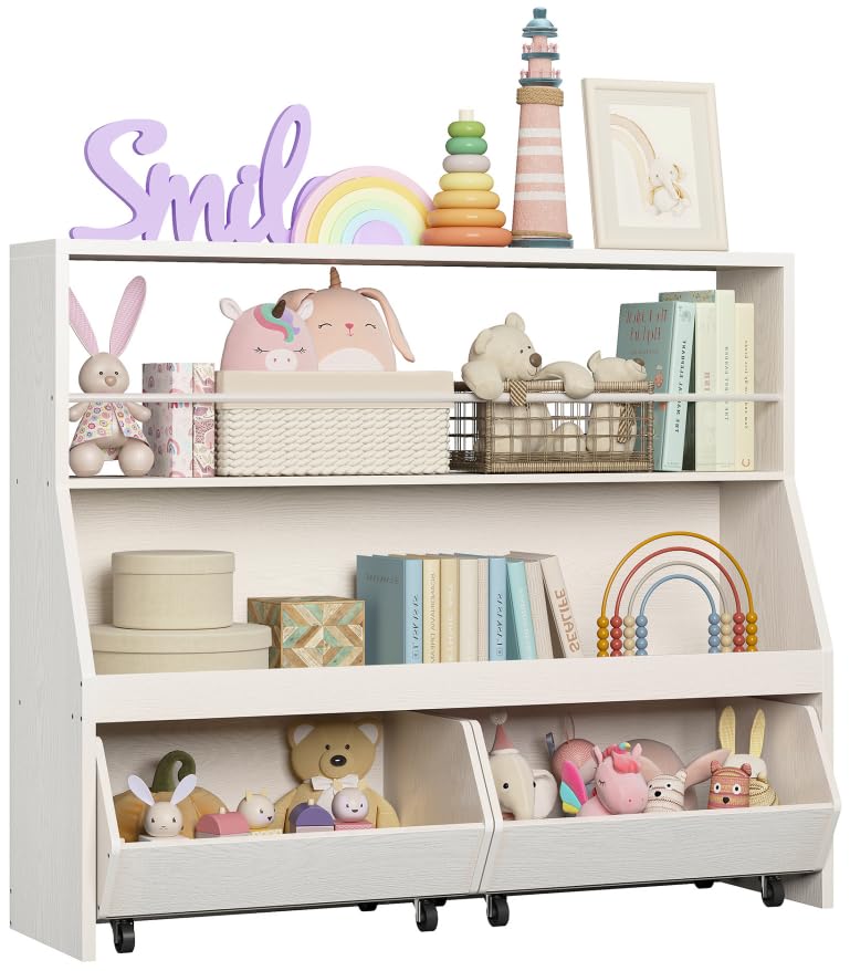 IRONCK Kids Bookshelf with Drawers - Toy Storage Organizer for Nursery & Playroom