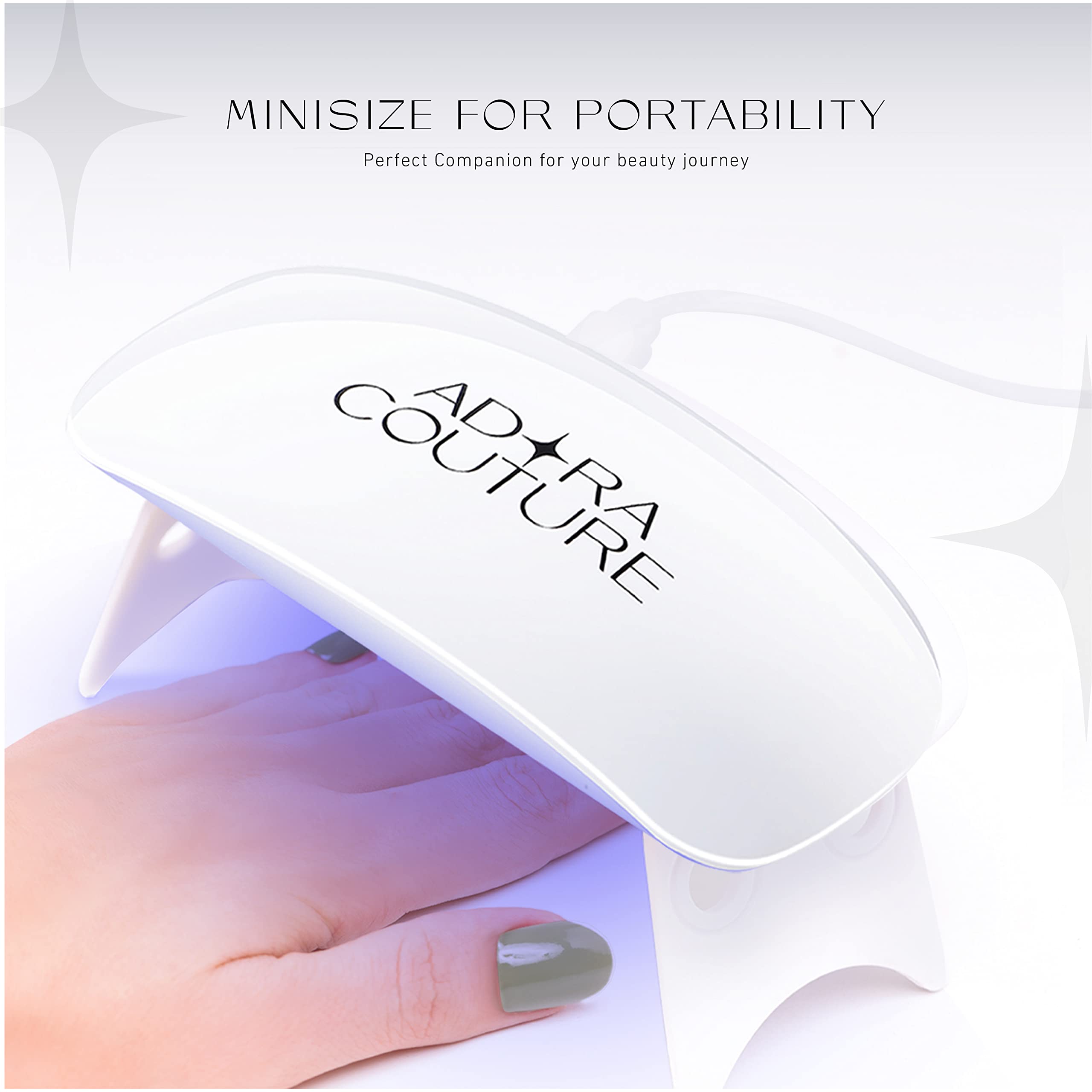 Adora Couture 6W UV LED Nail Lamp - Portable Gel Nail Dryer for Gel Polish, Nail Art, Stickers & Strips - 45s/60s Timer - Perfect for Home Manicures & Salon Use