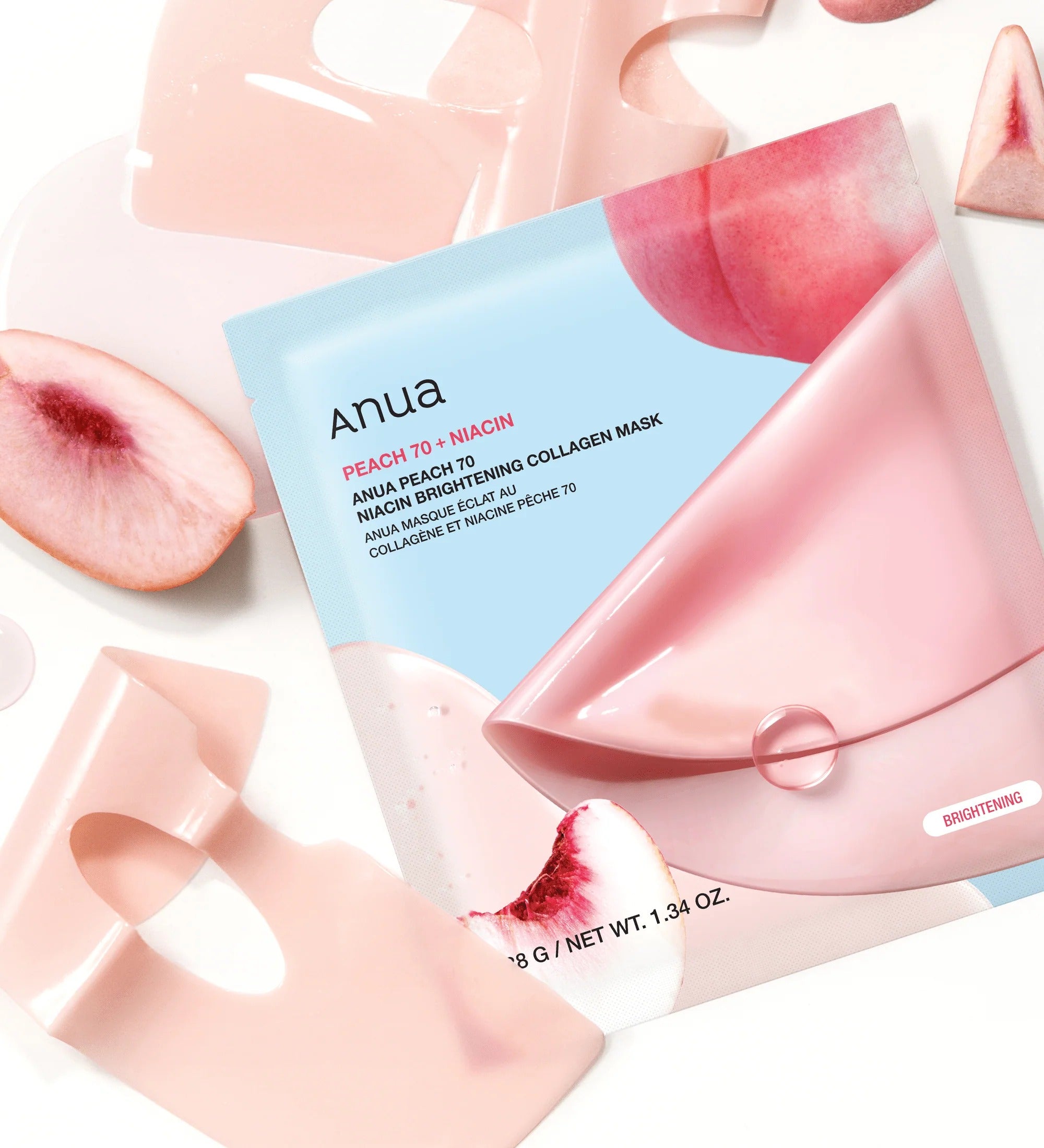 ANUA Peach 70 Niacin Brightening Collagen Face Mask (4pcs/Box) - Brighten & Hydrate Skin for Glowing Complexion | Perfect for Daily Skincare & Special Occasions