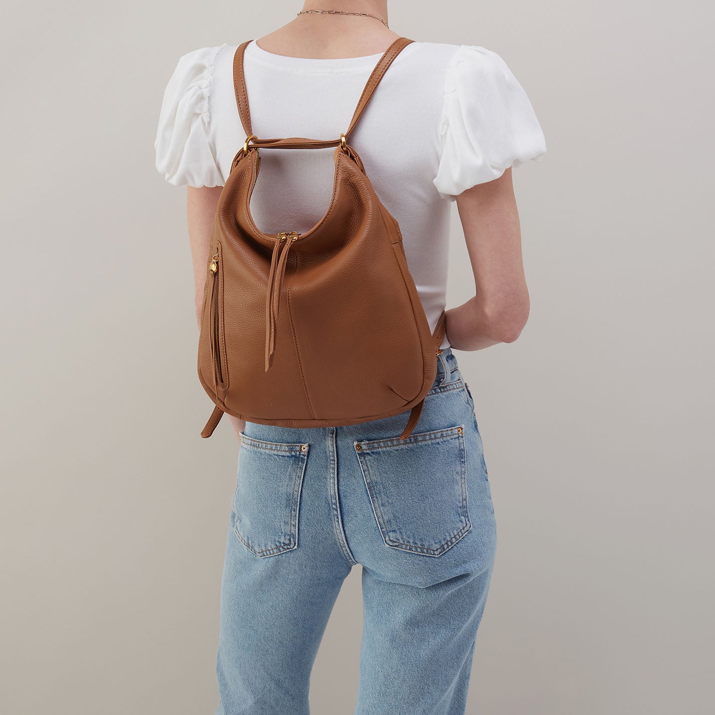 Premium Merrin Convertible Backpack in Pebbled Leather - Warm Honey Color | Stylish Laptop Bag for Work, Travel & College | Durable Leather Backpack for Women & Men