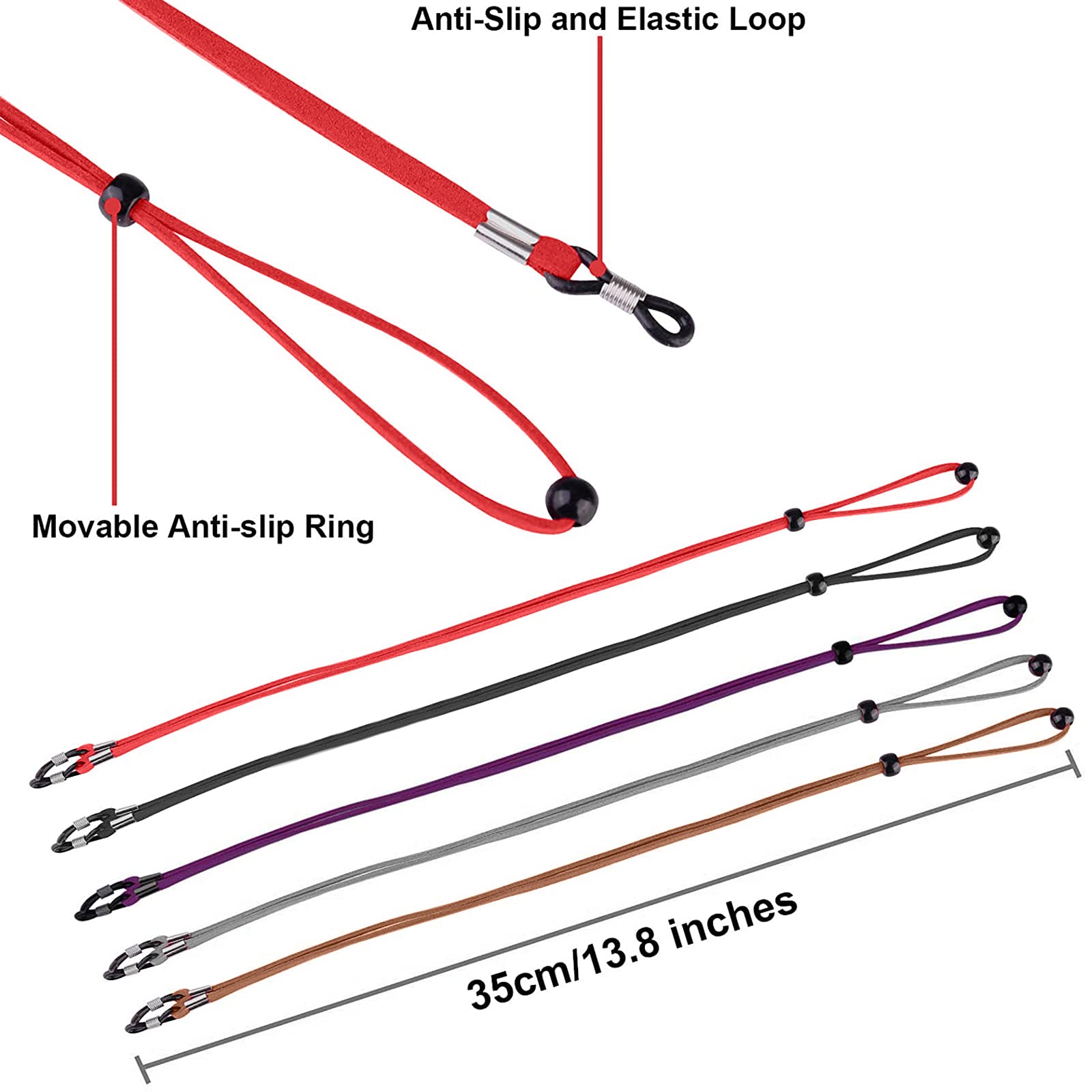 Adjustable PU Leather Eyeglass Strap - 5 Pack for Sports & Reading