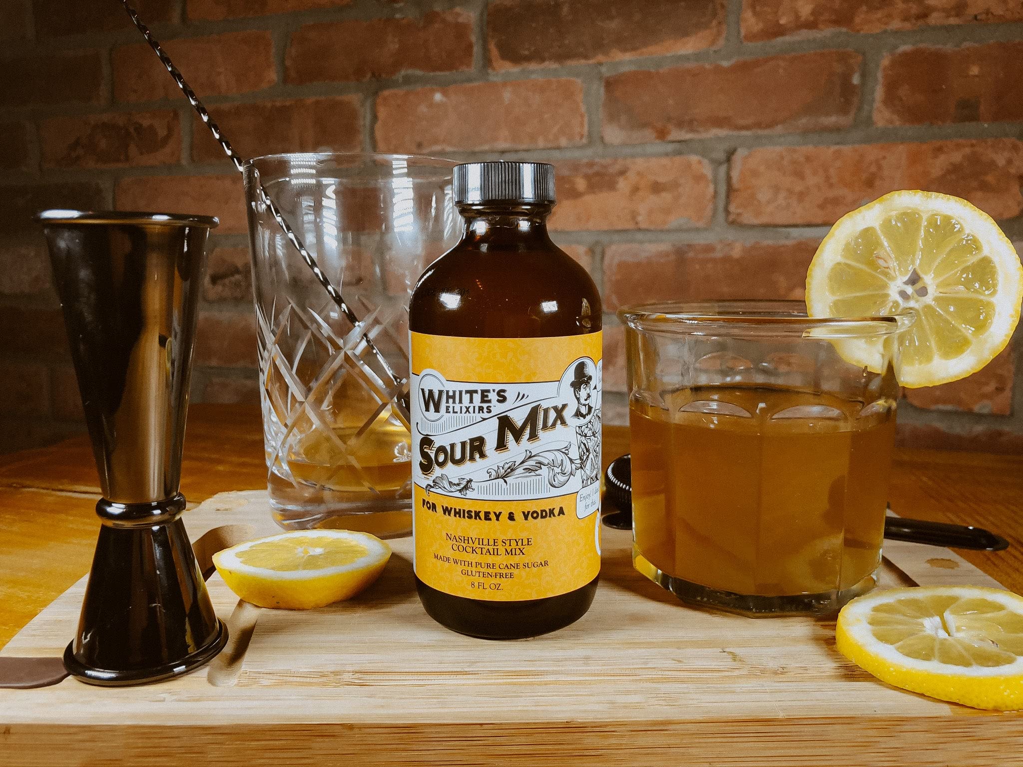 White's Elixirs Natural Cane Sugar Cocktail Mixers - 8oz Bottles (Sour Mix, 1 Pack) | Premium Bar Mix for Margaritas, Daiquiris & Cocktails | Vegan & Gluten-Free