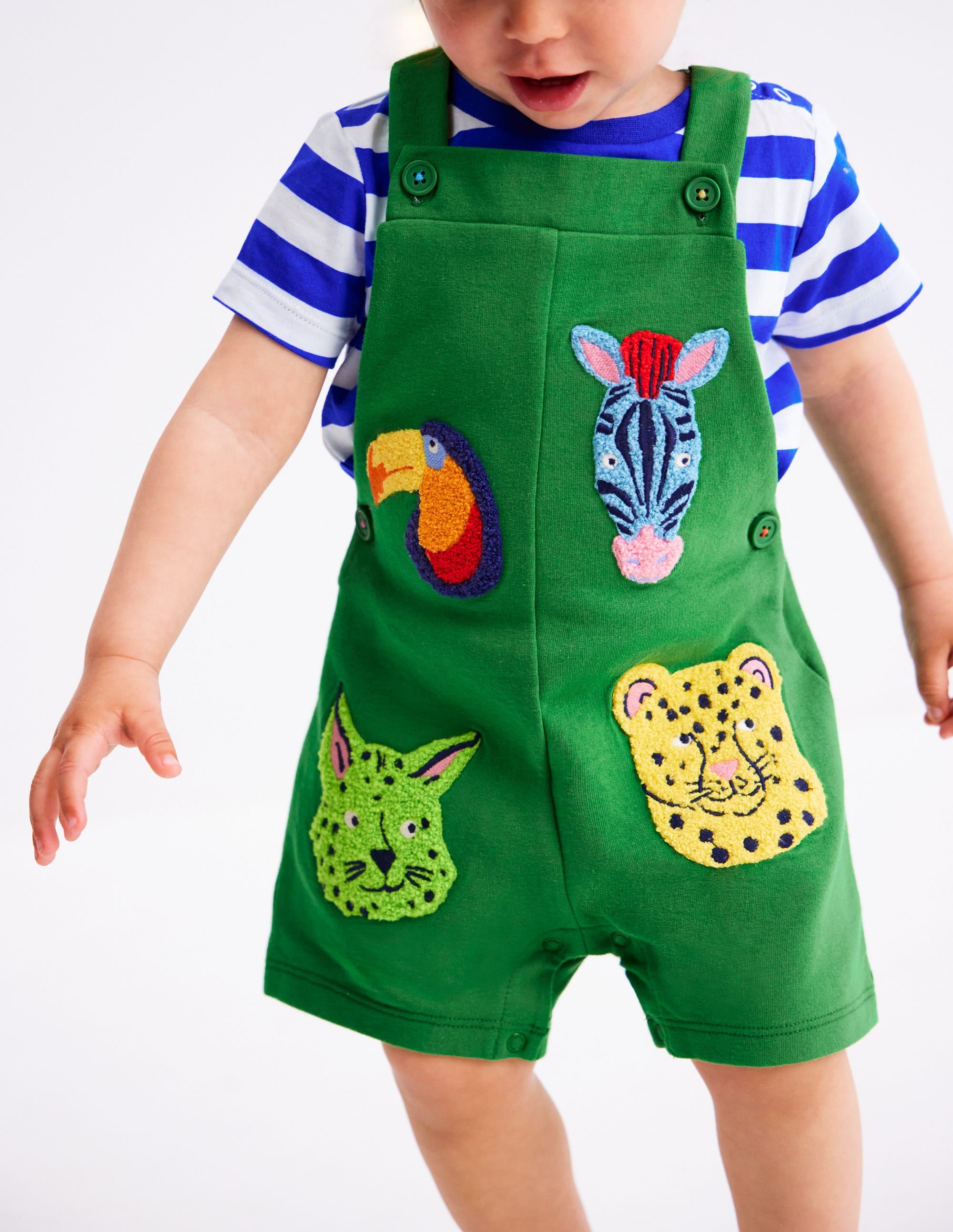 Boucle Jersey Overalls Set for Women - Green Jungle Animals Print Jumpsuit, Casual Romper with Pockets | Perfect for Outdoor Adventures, Safari Trips & Animal Theme Parties