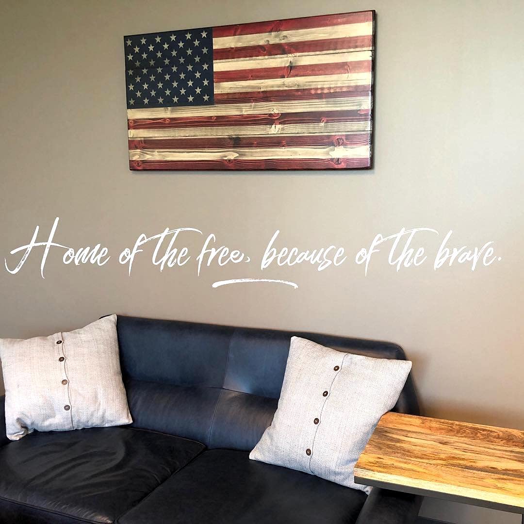 Handcrafted Wooden American Flag - Patriotic Wall Art Decor Made in USA by Veterans | Large 22x42 Inch US Flag Wall Hanging for Man Cave, Living Room, Office & Home | Ready to Hang, Durable Wood Wall Decor