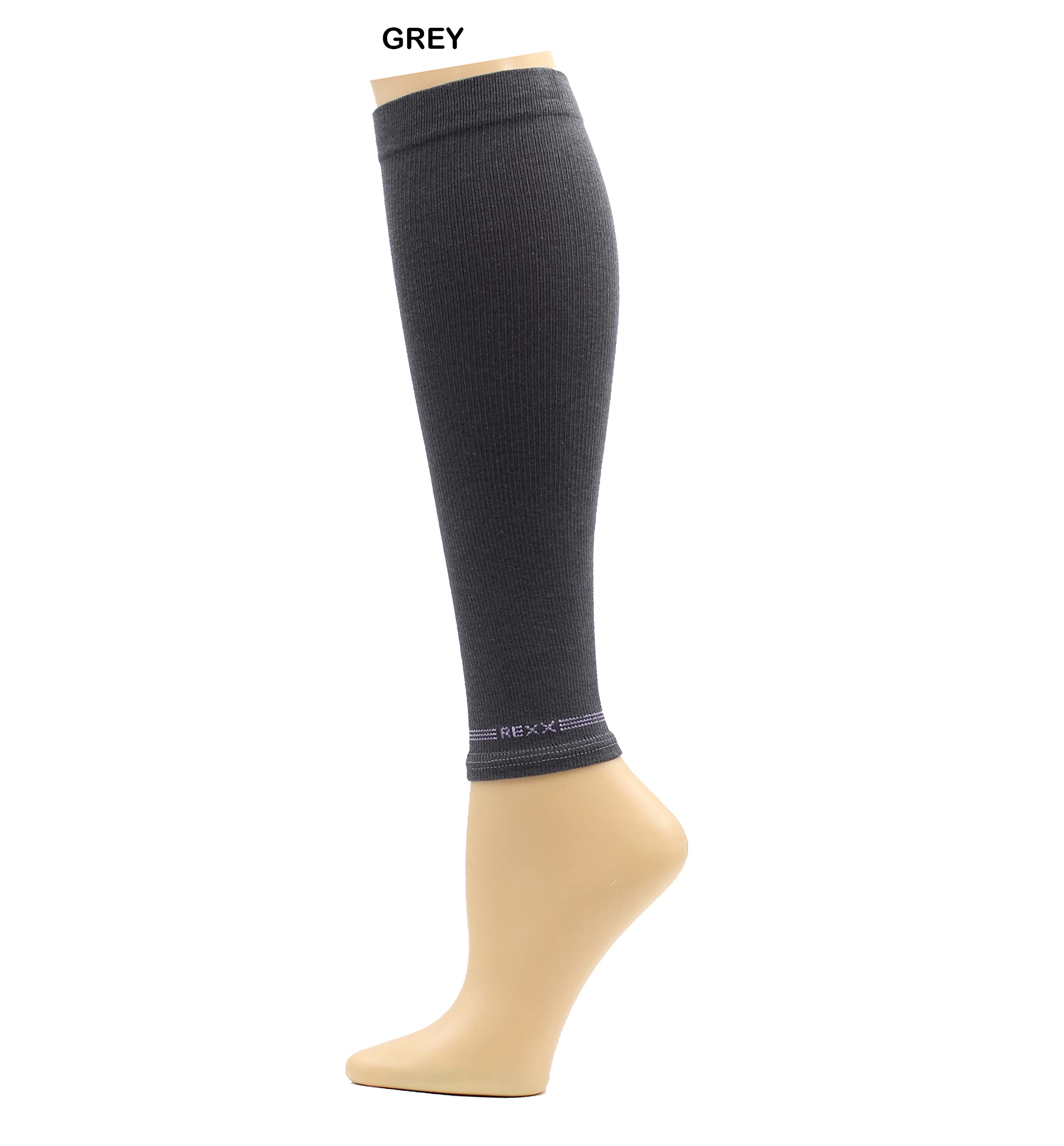 REXX 4 Pairs Calf Compression Sleeves for Men & Women - Breathable Cotton Blend Leg Support Sleeves for Running, Cycling & Sports Recovery (Black/Gray)