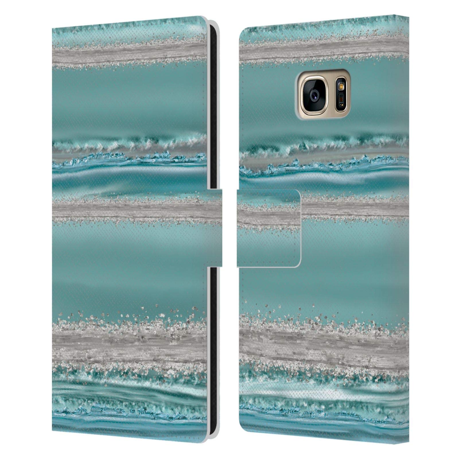 Head Case Designs Samsung Galaxy S7 Edge Leather Book Wallet Case – Officially Licensed LebensArt Blue Teal Glamour Cover for Work & Travel