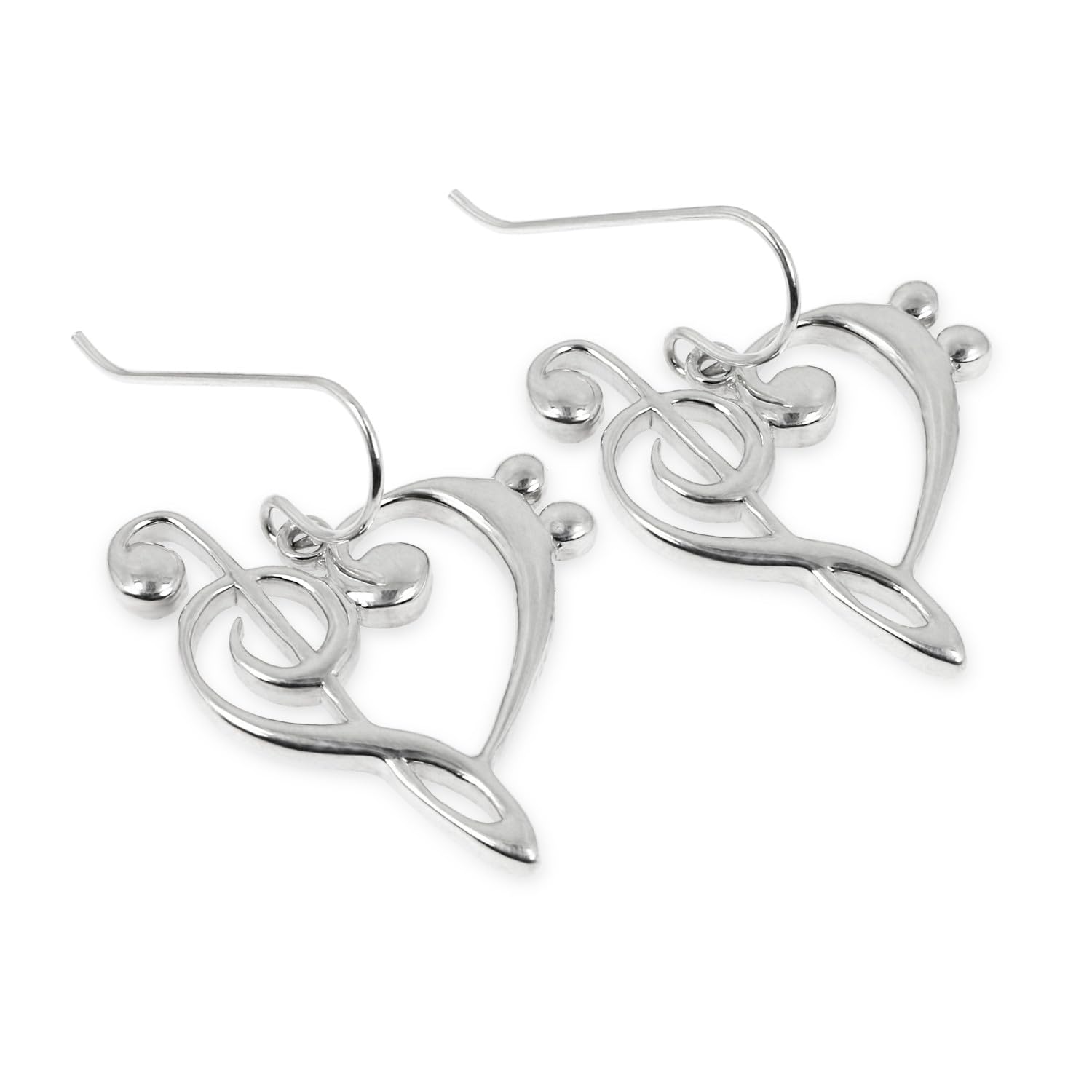 925 Sterling Silver Treble and Bass Clef Heart Earrings with French Wire Hooks - Musical Jewelry Gift for Musicians, Music Lovers - Perfect for Concerts, Performances, and Special Occasions