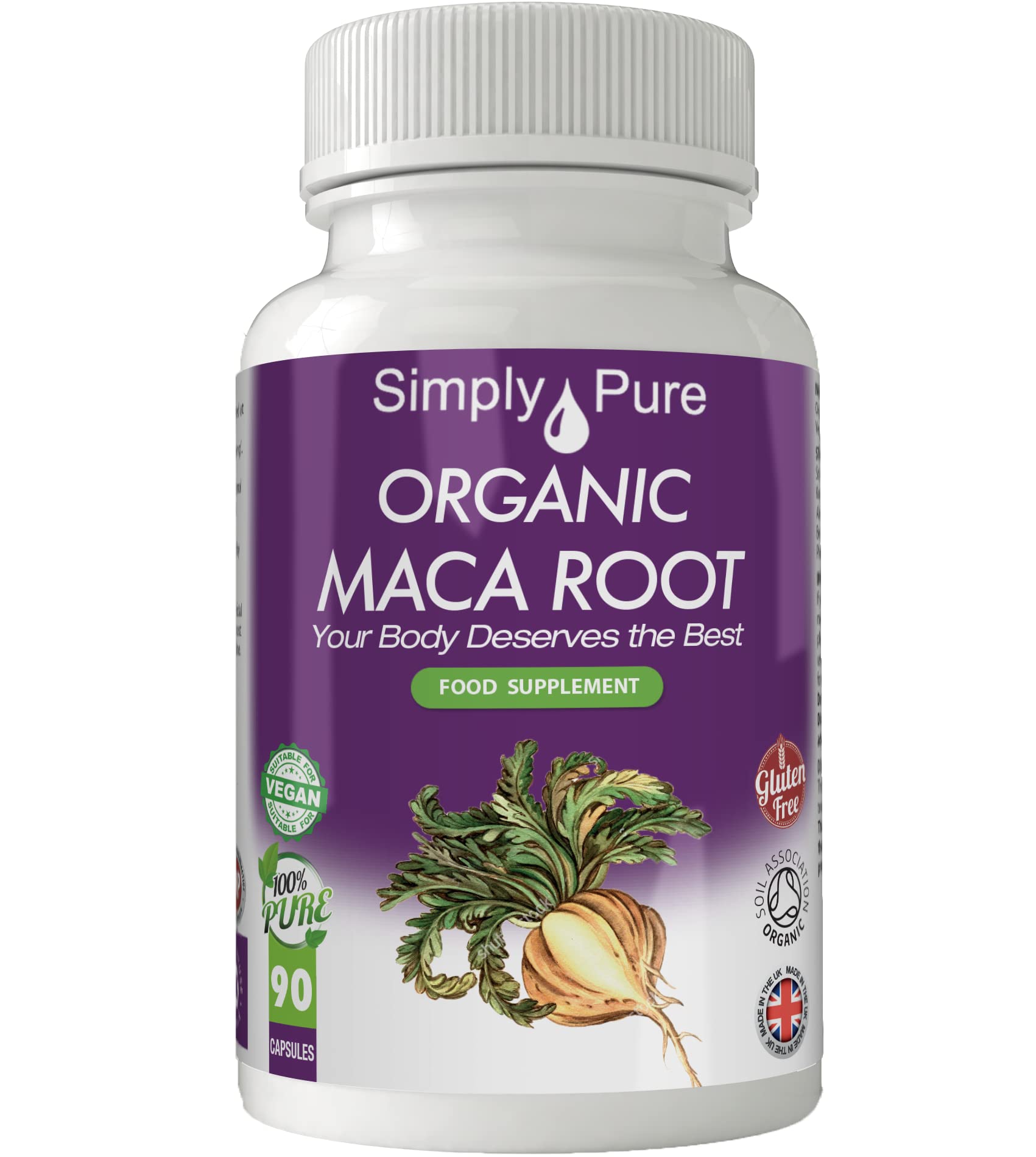Organic Maca Root Capsules 500mg x 90 - Energy & Stamina Booster with Yellow, Red & Black Maca Blend | Soil Association Certified, Gluten Free, Non-GMO, Vegan Supplement for Workout, Focus & Daily Vitality