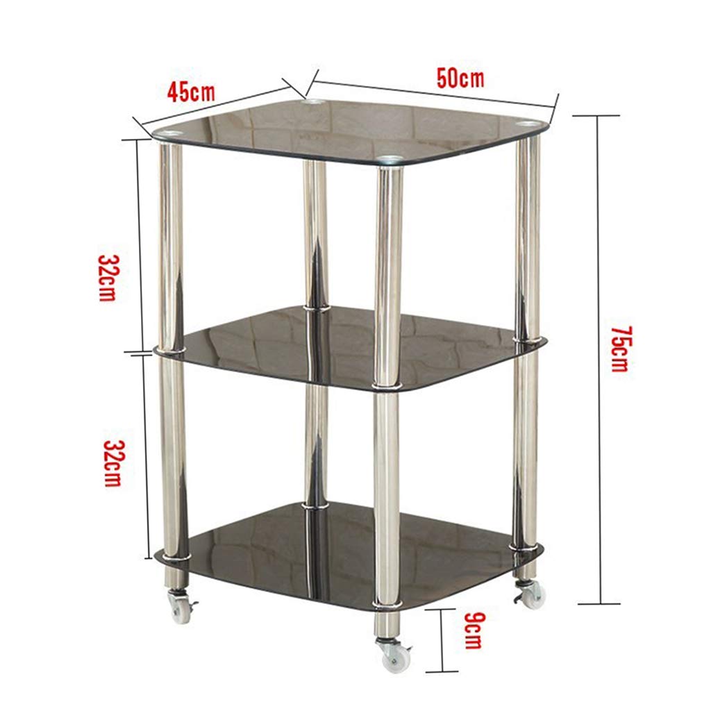 Stainless Steel Kitchen Bar Cart with Tempered Glass - Mobile Serving Trolley for Dining, Tea & Drinks - Utility Storage Rolling Cart for Home, Restaurant or Party Use