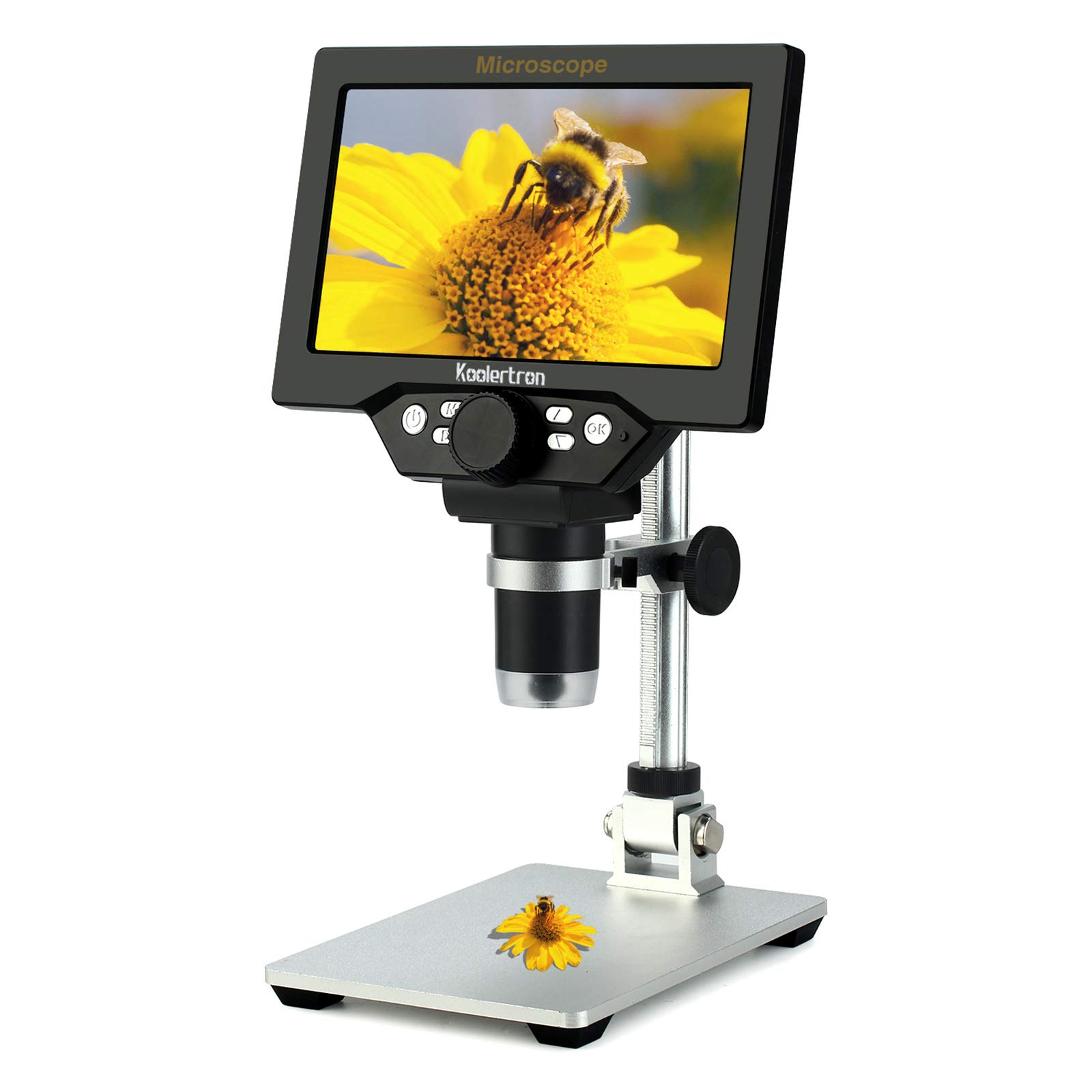 Koolertron 7 Inch LCD Digital Microscope - 12MP 1080P Magnification 1-1200X with 8 LED Lights & Rechargeable Battery - Ideal for PCB Soldering, Coin Collecting, Rock/Insect Observation, Watch Repair & Hobbyist Use
