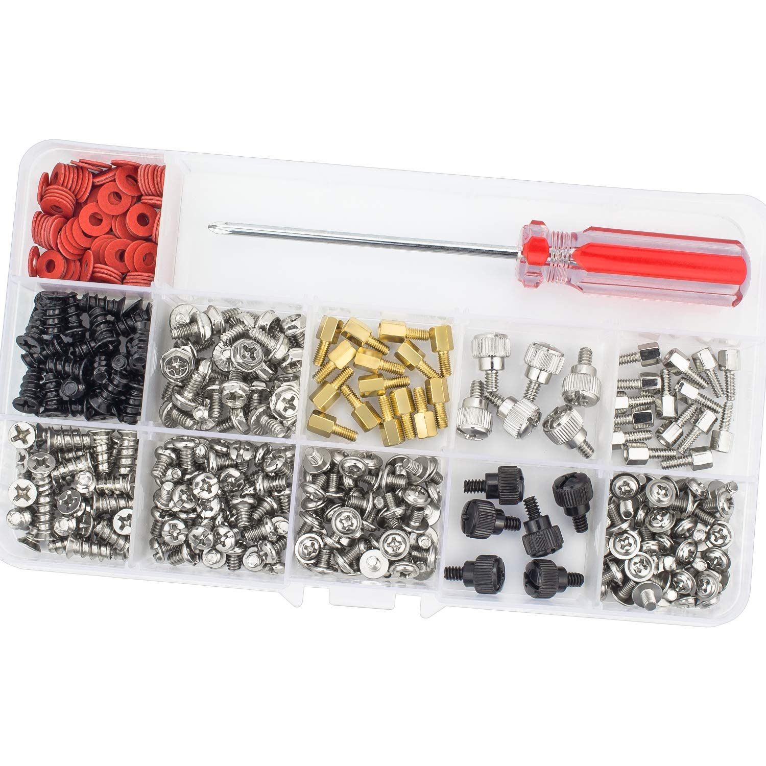 300PCS Computer Screw Standoffs Assortment Kit with Screwdriver - for Hard Drive, PC Case, Motherboard, Fan, Power Supply & Graphics Card Installation | DIY Computer Building & Repair Accessories