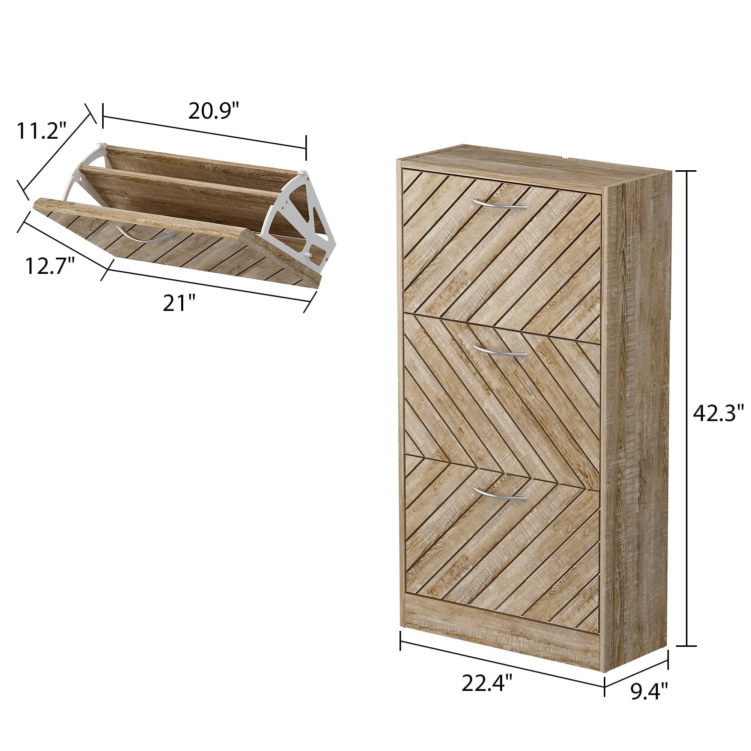 Homsee Modern 3-Tier Shoe Storage Cabinet with Flip Drawers & Twill Louver Doors - Wooden Shoe Rack Organizer for Entryway, Hallway, Bedroom - Space Saving Furniture for Small Apartments (22.4”L x 9.4”W x 42.3”H, Brown) - Perfect for Organizing Shoes, Boots & Accessories in Compact Spaces
