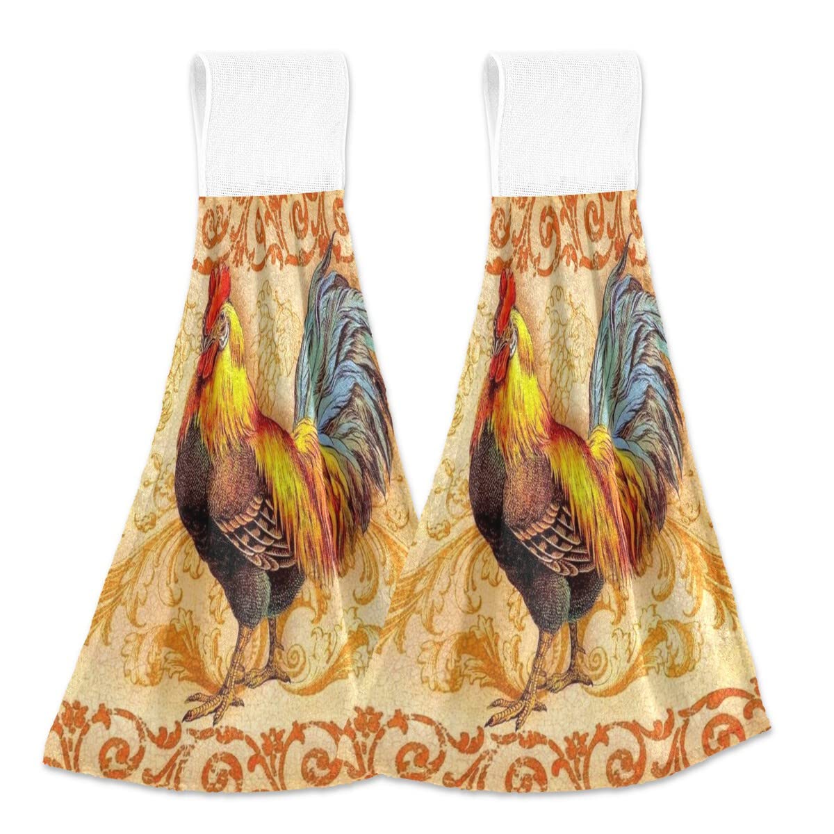 Farmhouse Chicken Dish Towels Set of 2 - Rooster Kitchen Towels for Drying Dishes, 12x17 Inch Soft Absorbent Cotton Tea Towels - Farm Animal Decor for Kitchen, Bathroom & Bar Use