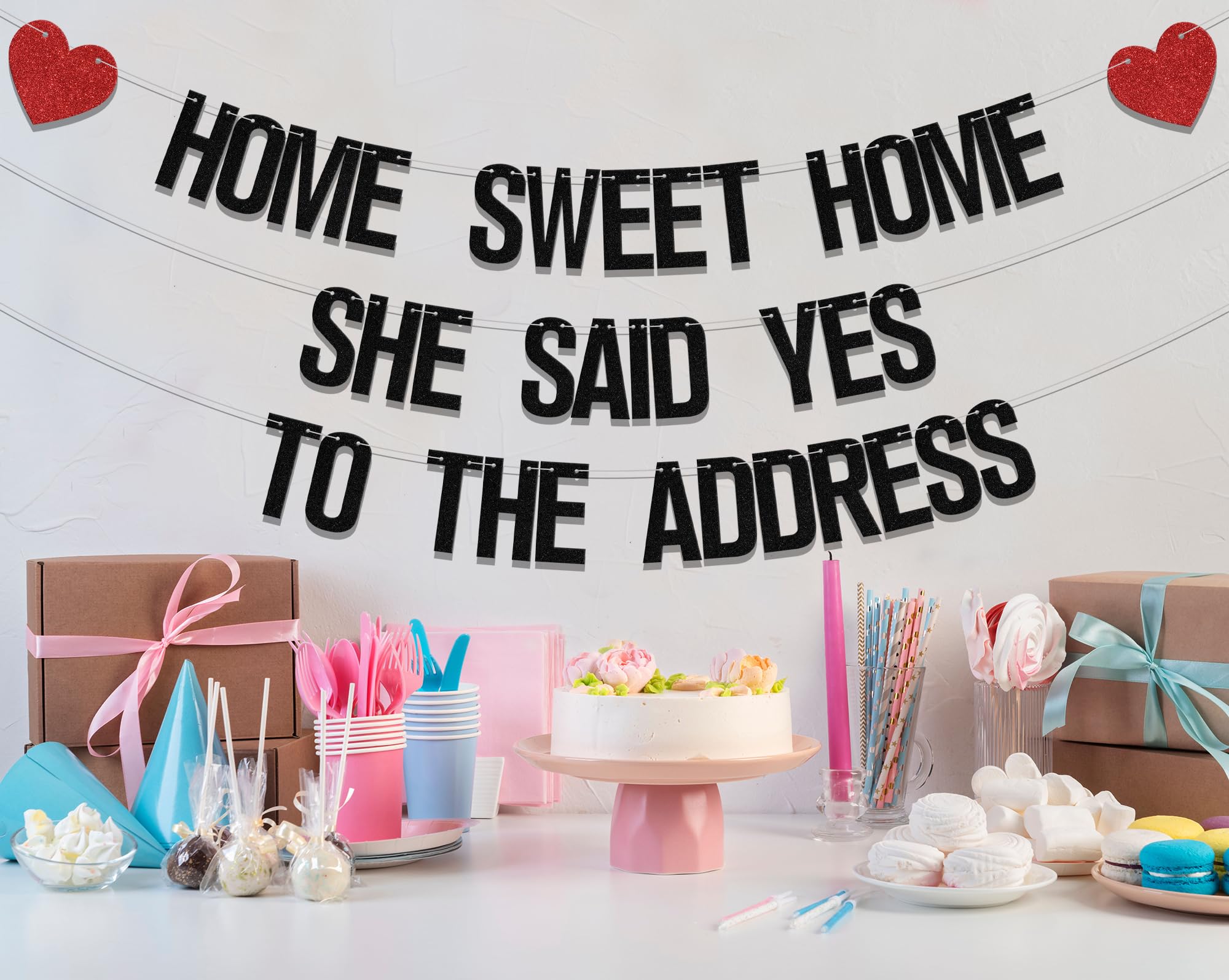 Black 'She Said Yes To The Address' Banner - Housewarming Party Decorations & Welcome Home Sign for Family Celebrations | Perfect for New Home Reveals, Bridal Showers & Warm House Parties