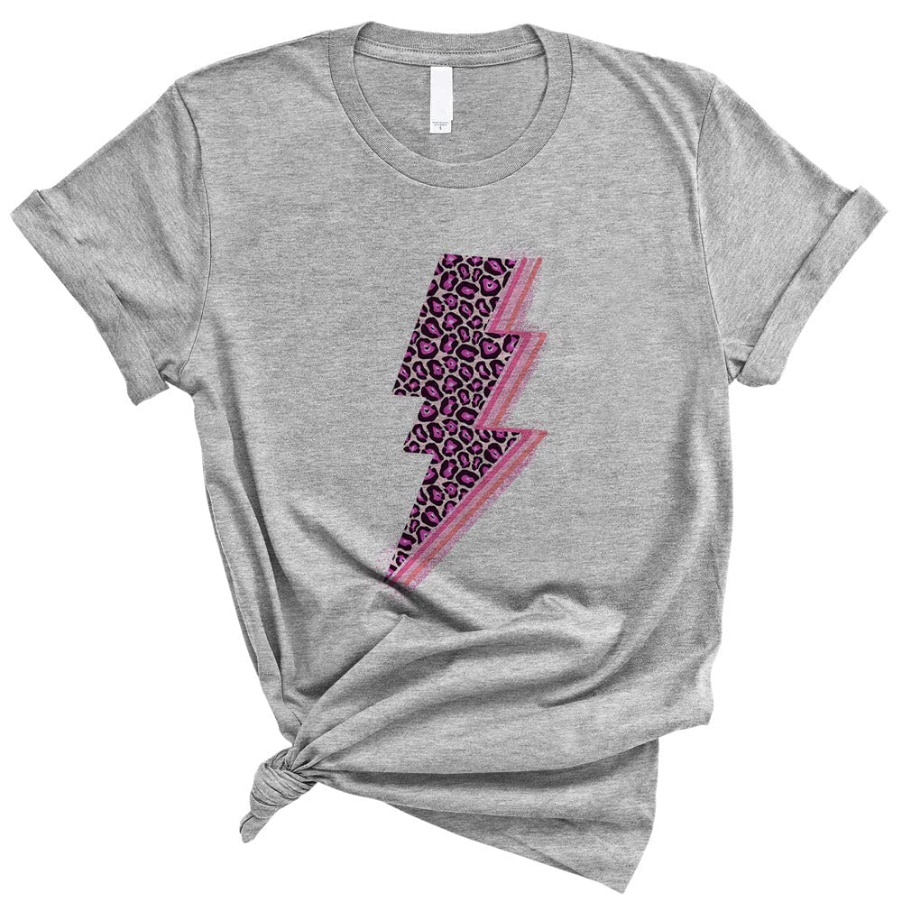 Stylish Pink Leopard Lightning Bolt Graphic T-Shirt - Unisex Casual Tee for Men & Women | Perfect for Parties, Concerts & Streetwear Fashion