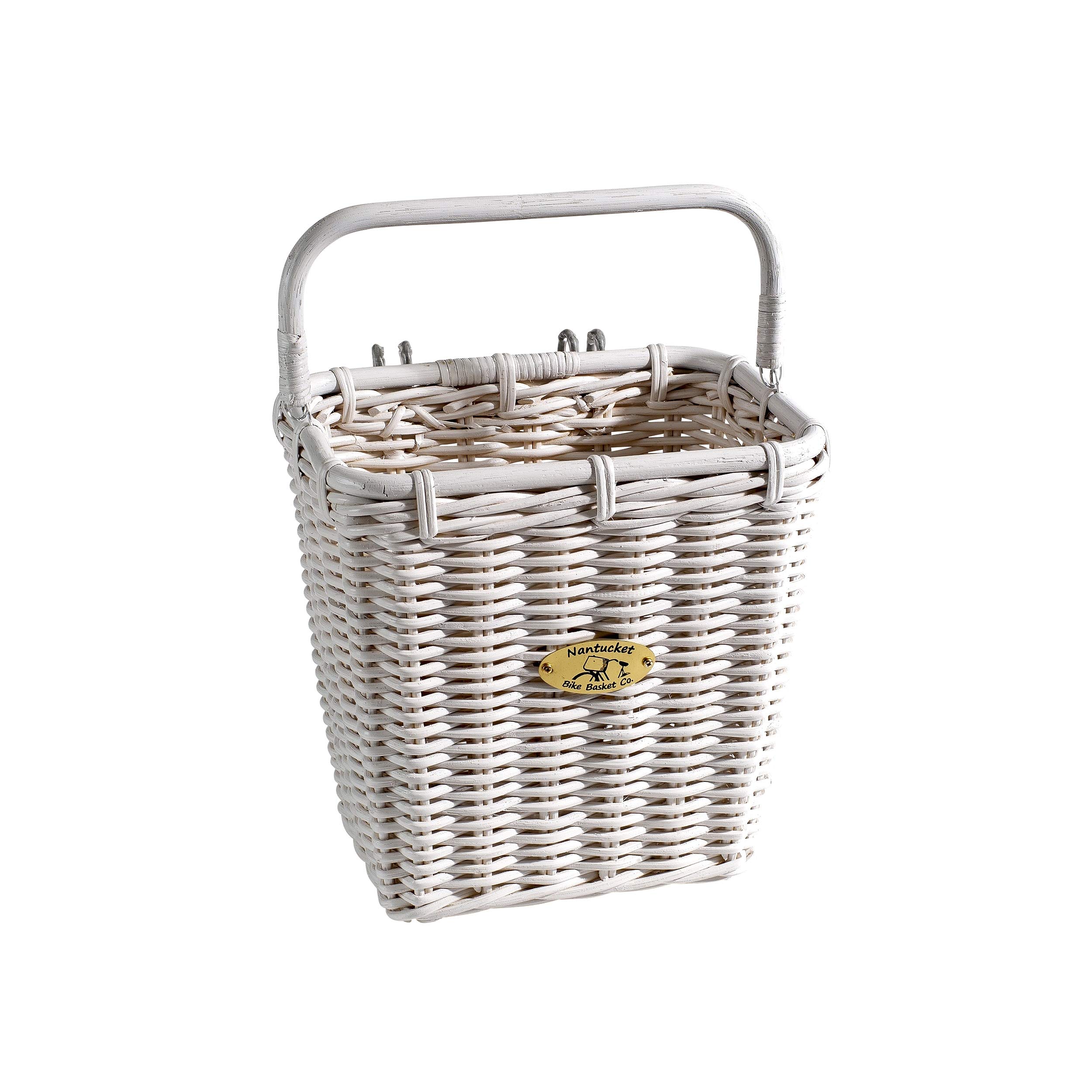 Nantucket Bicycle Basket Co. White Cruiser Pannier Basket with Hooks - Perfect for Beach Cruisers, Picnics & Farmers Market Shopping