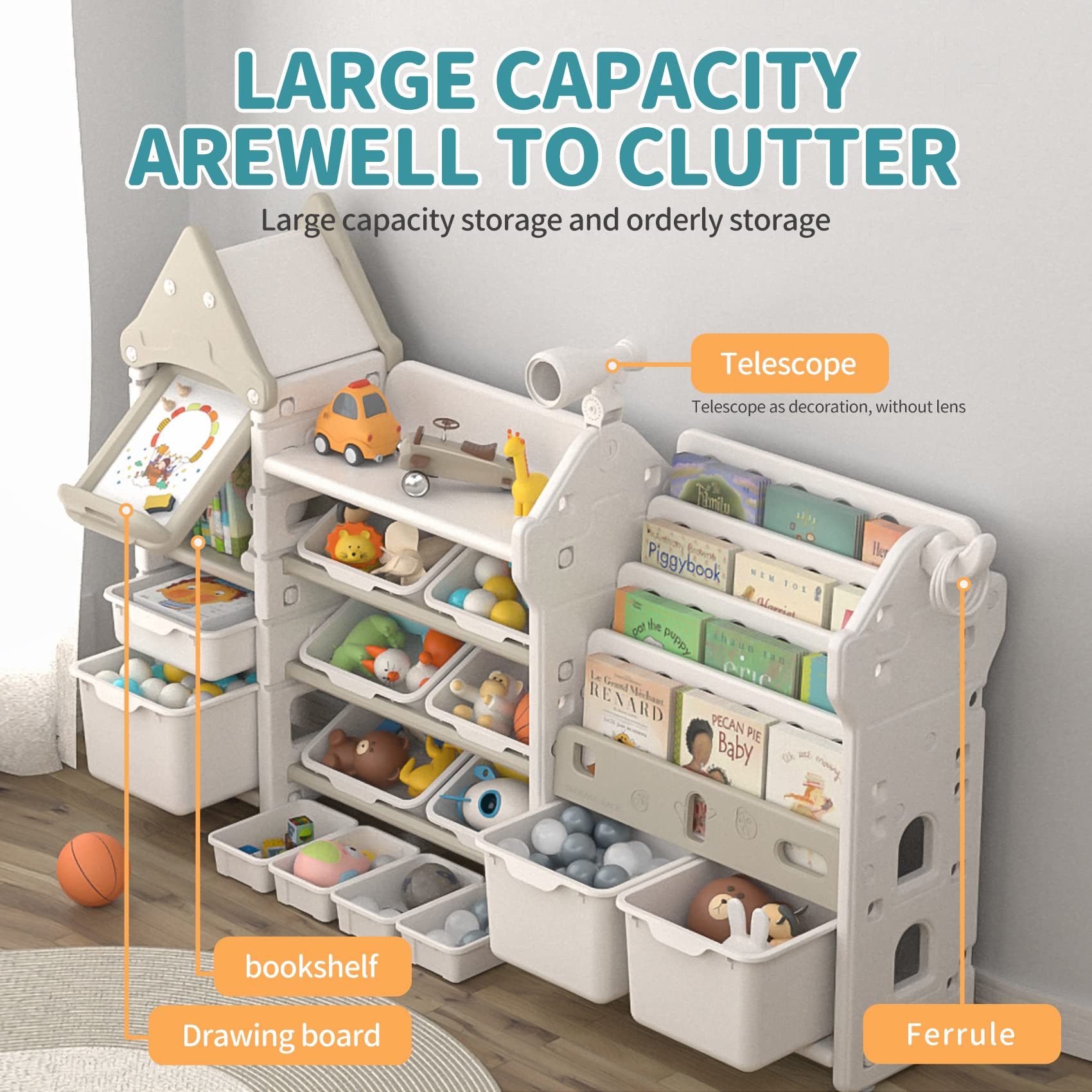 UNICOO Kids Toy Storage Organizer & Bookshelf with Bins - Multifunctional Toy Shelf Organizer for Playroom, Nursery, Bedroom - Perfect for Organizing Toys, Books, and Kids' Room Decor