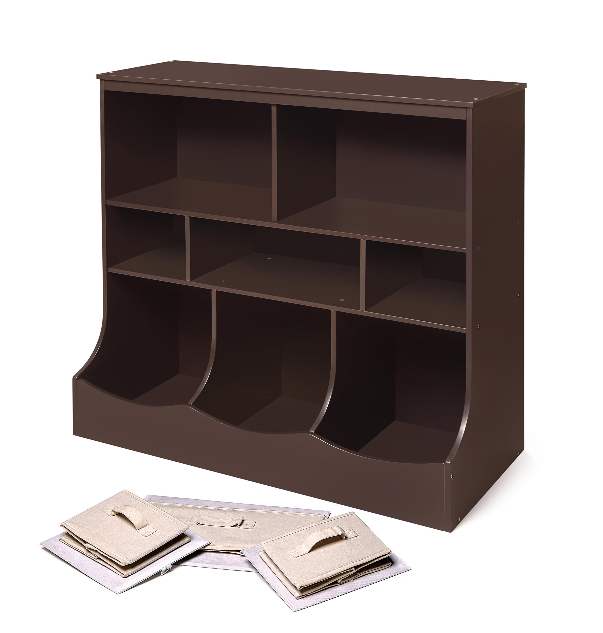 Badger Basket Kids Toy Storage and Bookshelf Organizer with 3 Bins - Espresso Finish for Nursery, Playroom & Bedroom Organization