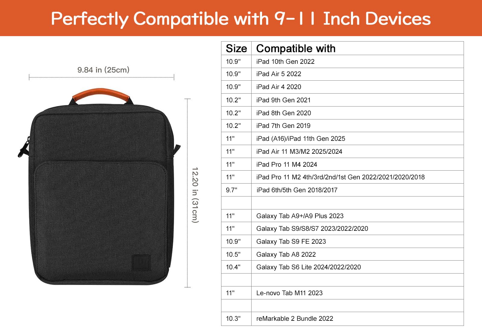 Dadanism 9-11 Inch Tablet Sleeve Case with Adjustable Shoulder Strap - Compatible with iPad 10th Gen 10.9