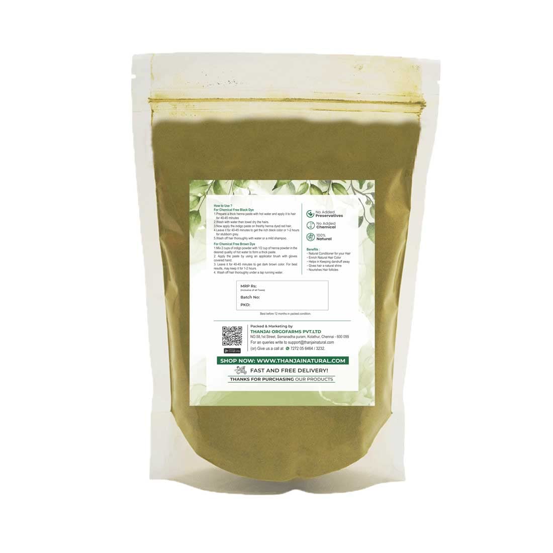 Thanjai Natural Indigo Powder (Indigofera Tinctoria) 750g - 100% Pure Organic Hair Dye for Natural Gray Coverage, Hair Growth & Scalp Care | Chemical-Free DIY Henna Alternative for Home Hair Coloring & Ayurvedic Treatments