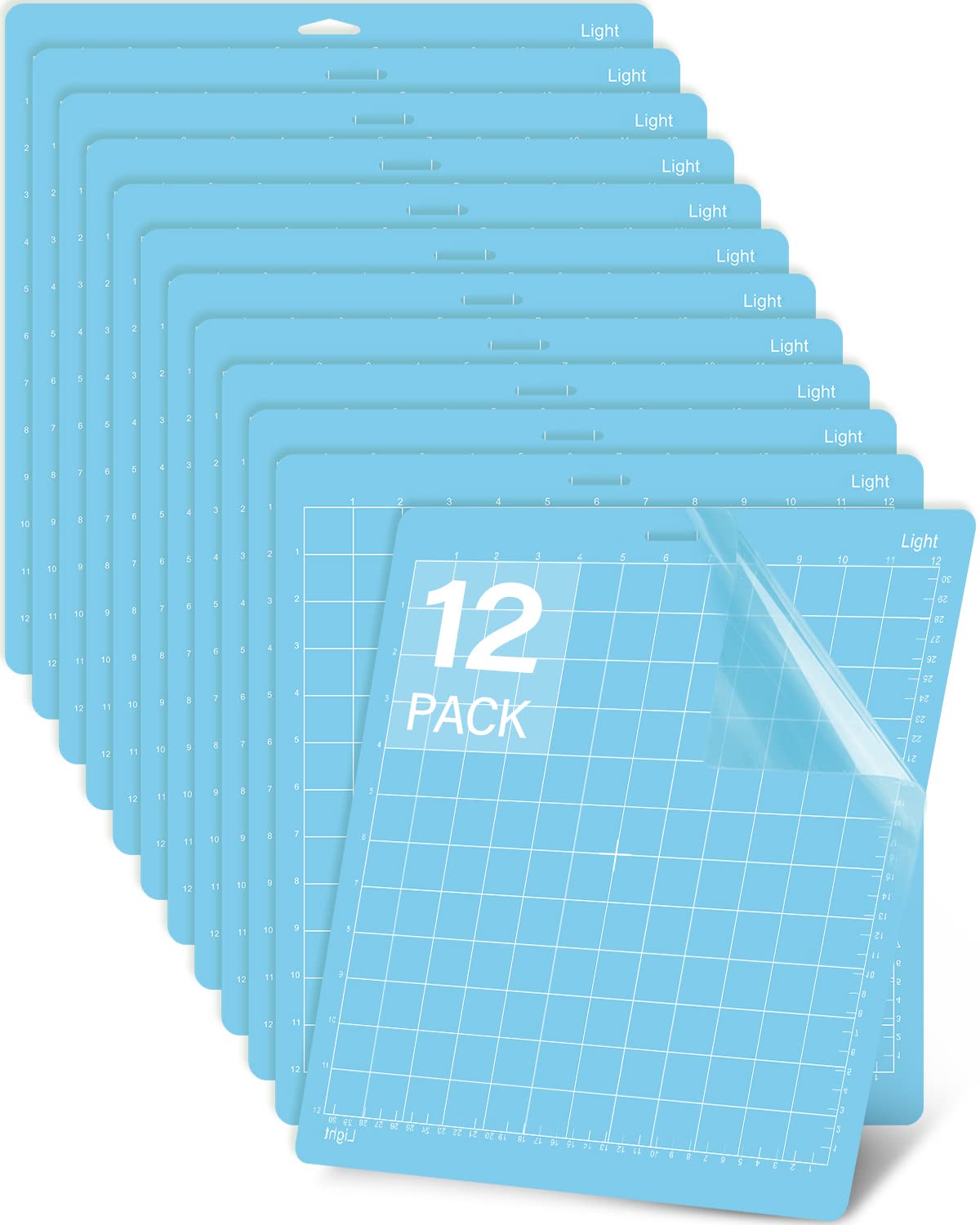 Gwybkq 12-Pack 12x12 Adhesive Cutting Mats for Cricut Maker 3, Maker, Explore 3, Air 2, Air & One - Sticky Light Cut Mats Replacement Accessories for Quilting, Scrapbooking, Stamping & DIY Craft Projects (Blue)