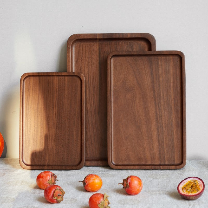 Premium Black Walnut & Beech Solid Wood Fruit Plate Tray with Natural Wax Oil Finish - Perfect for Serving Fruits, Cheese, and Appetizers at Parties and Gatherings