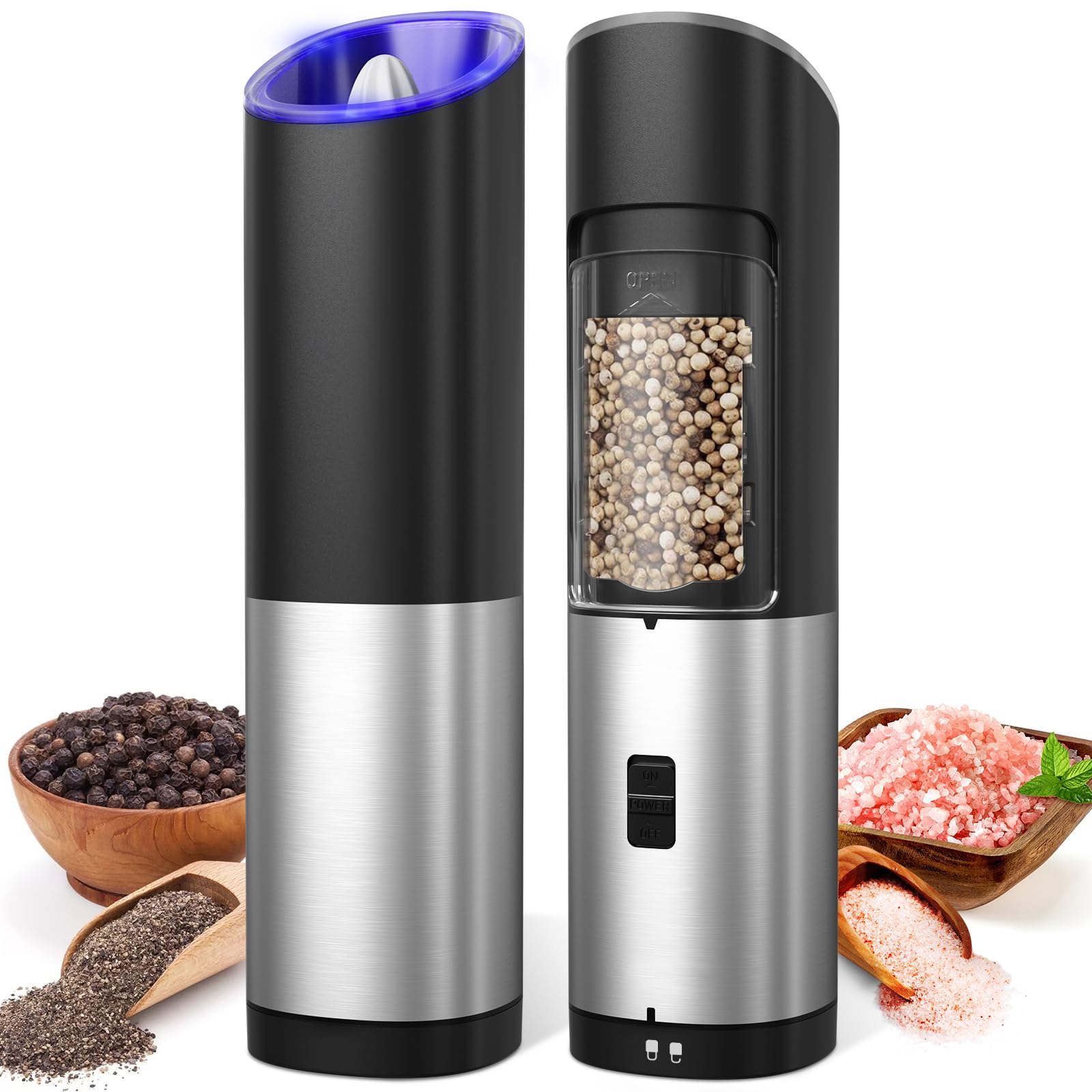 **Innhom Gravity Electric Salt and Pepper Grinder Set - Battery Operated Adjustable Coarseness - Perfect for Kitchen, Dining, Camping & Gifts**