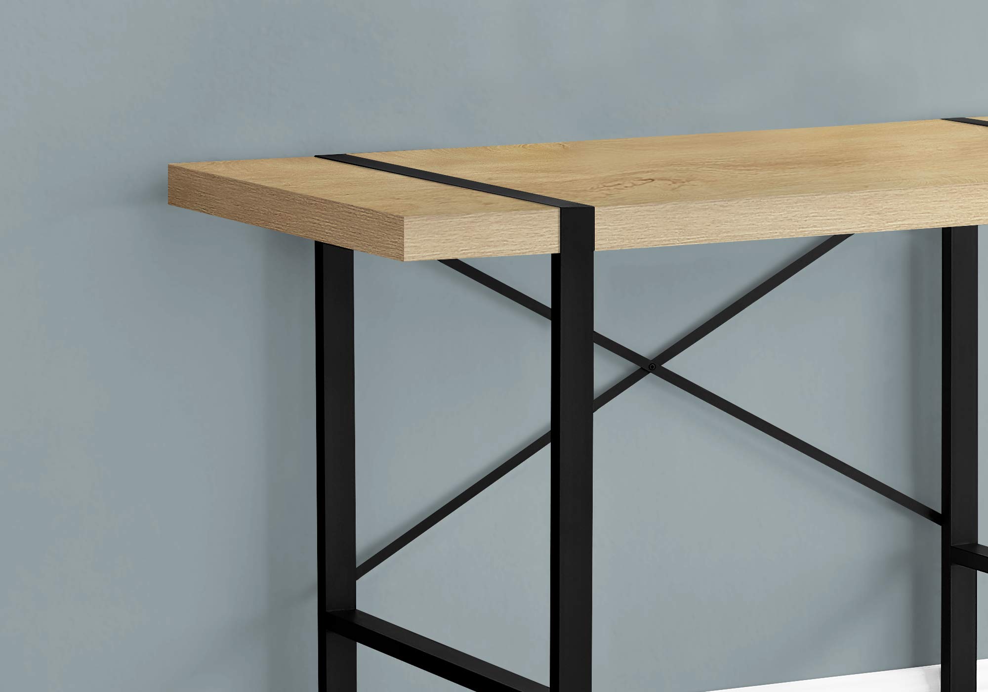 Monarch Specialties 7658 48-Inch Modern Computer Desk - Home Office & Laptop Workstation, Metal Frame with Laminate Surface in Natural & Black - Contemporary Design (49