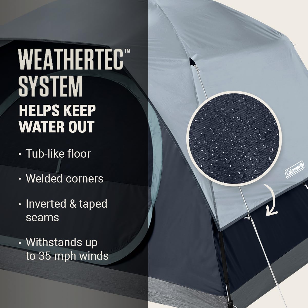 Coleman Skydome 4-Person Camping Tent with Built-in LED Lights - Weatherproof, PFAS-Free Materials, Easy 5-Minute Setup - Perfect for Family Camping, Backpacking & Outdoor Adventures