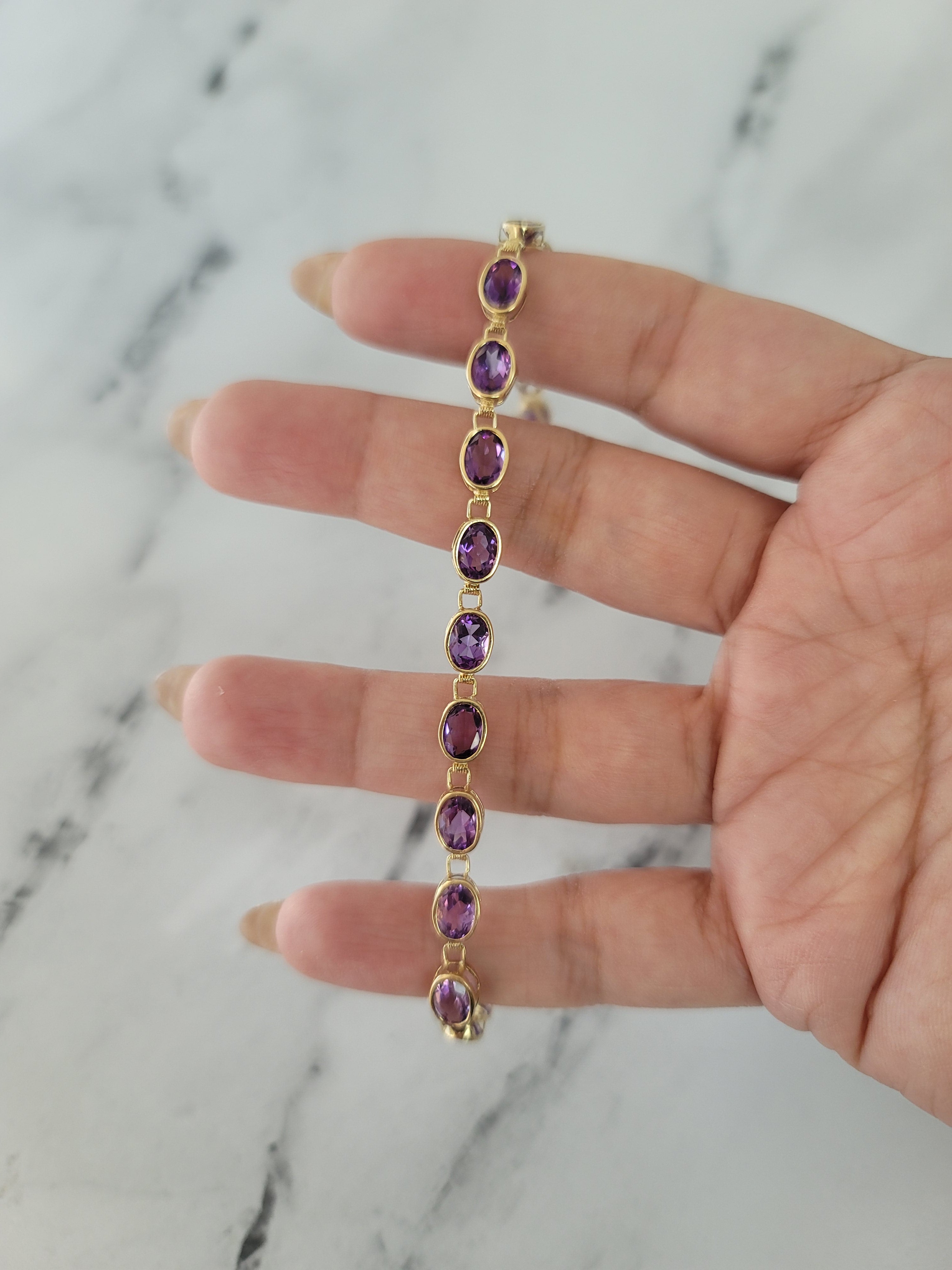 14k Yellow Gold Oval Amethyst Tennis Bracelet for Women - Elegant Jewelry Gift for Birthday, Anniversary & Special Occasions