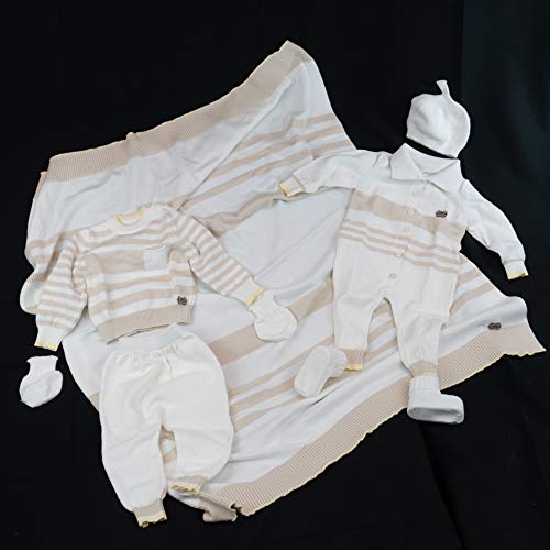 Striped Knit Newborn Baby Outfit Set - Soft Beige & Yellow Cotton Onesie & Pants | Perfect for Newborn Photos, Baby Showers & First Outfits