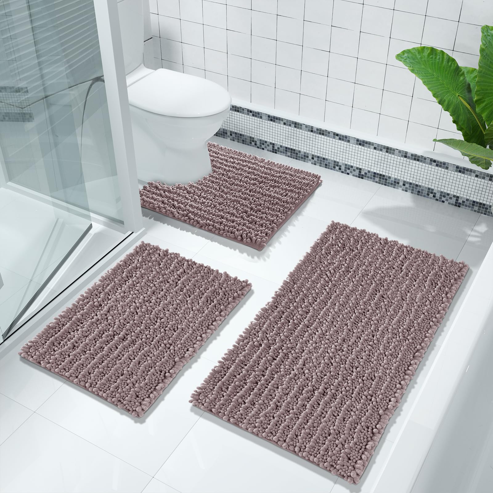 Yimobra Long Bathroom Rug Mat - 44x24 Inch Non-Slip Soft Absorbent Bath Mat, Machine Washable Quick Dry, Thick Modern Bathroom & Bedroom Floor Mat, Home Decor Accessories in Mauve - Perfect for Bathroom Safety & Luxury Home Decor