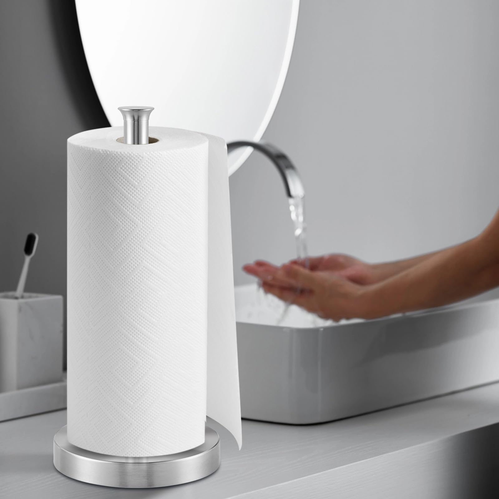 Stainless Steel Paper Towel Holder for Kitchen & Bathroom - Heavy Weight Non-Slip Base, Space Saving Countertop Design, Scratch Resistant & Smooth Surface - Perfect for Home, Office, and Restaurant Use