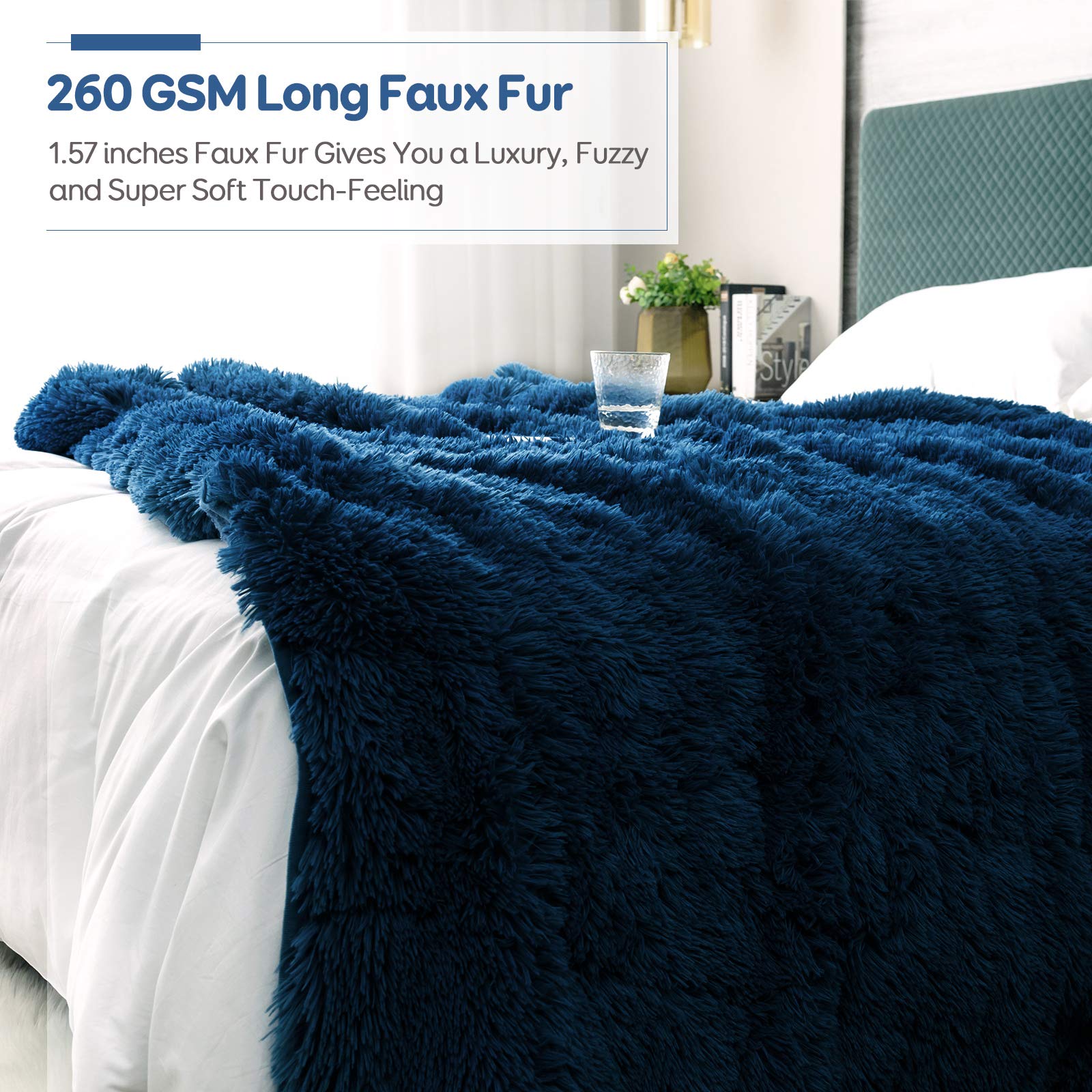15lbs Weighted Blanket for Adults - Soft Plush Flannel Faux Fur Blanket 48x72 inches - Heavy Luxury Fur Throw Blanket Twin Size Navy Blue - Perfect for Stress Relief, Anxiety & Better Sleep