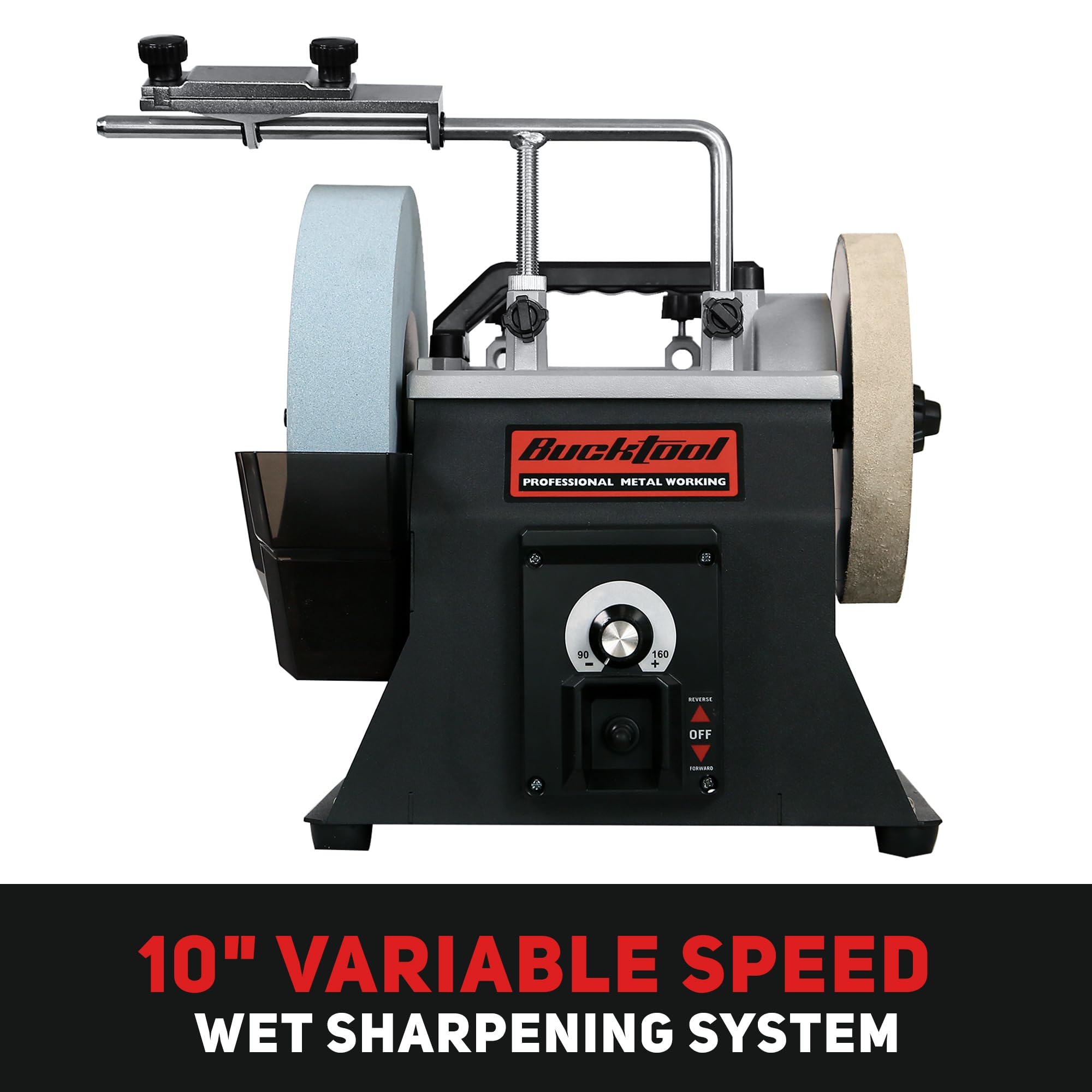 BUCKTOOL 10-Inch Variable Speed Wet Sharpening System – 1.2-Amp Two-Direction Water Cooled Wet Stone Grinder (90-160RPM) – Professional Bench Grinder for Knives, Chisels, Axes & Tools (Model SCM8103) – Perfect for Woodworking, Metalworking & DIY Sharpening Projects