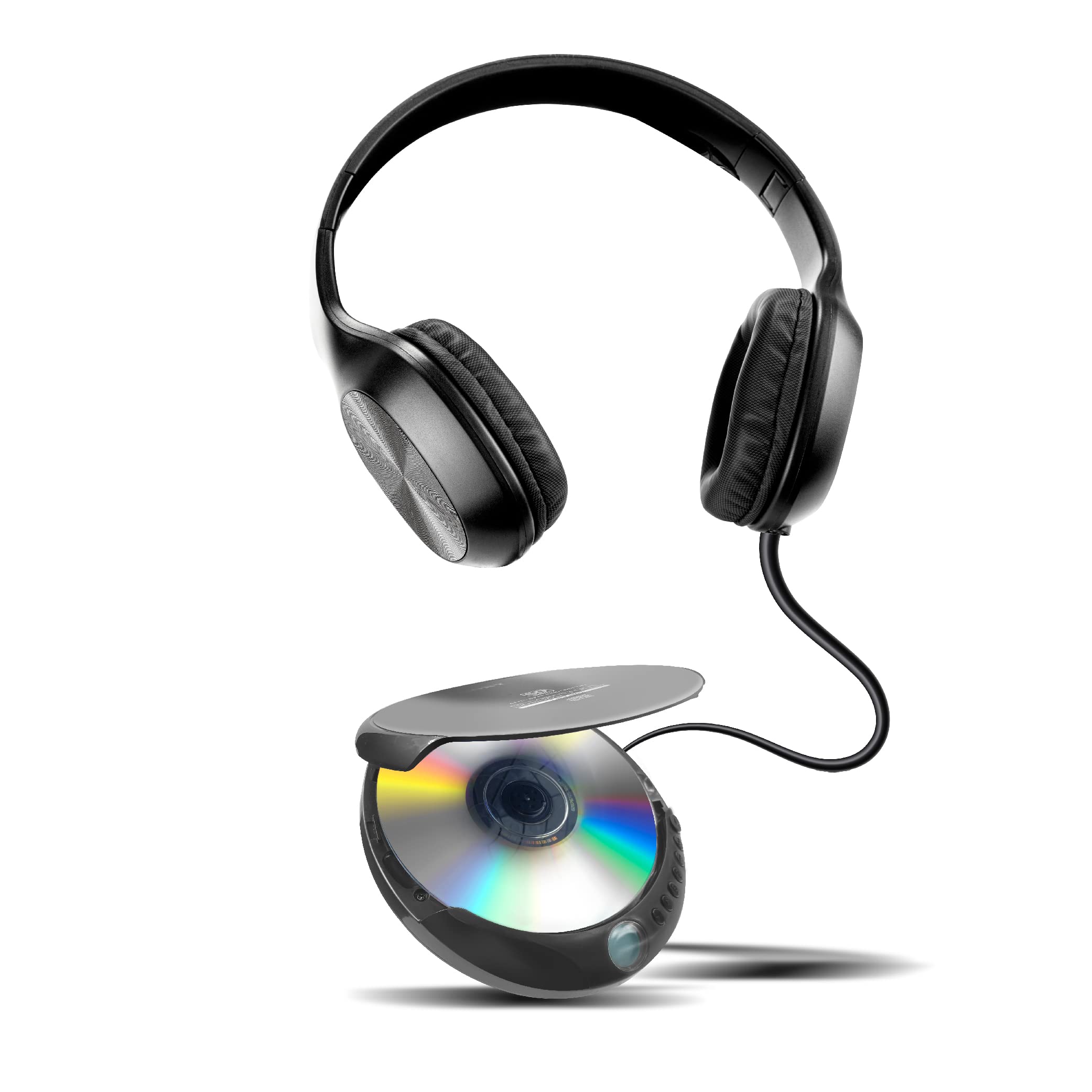 Portable CD Player with Headphones - Anti-Skip Discman for Car, Travel & Home - Compact Disc Player with 60-Second Buffer & Foldable Headset - Perfect for Commuting, Road Trips & Relaxing Music Listening