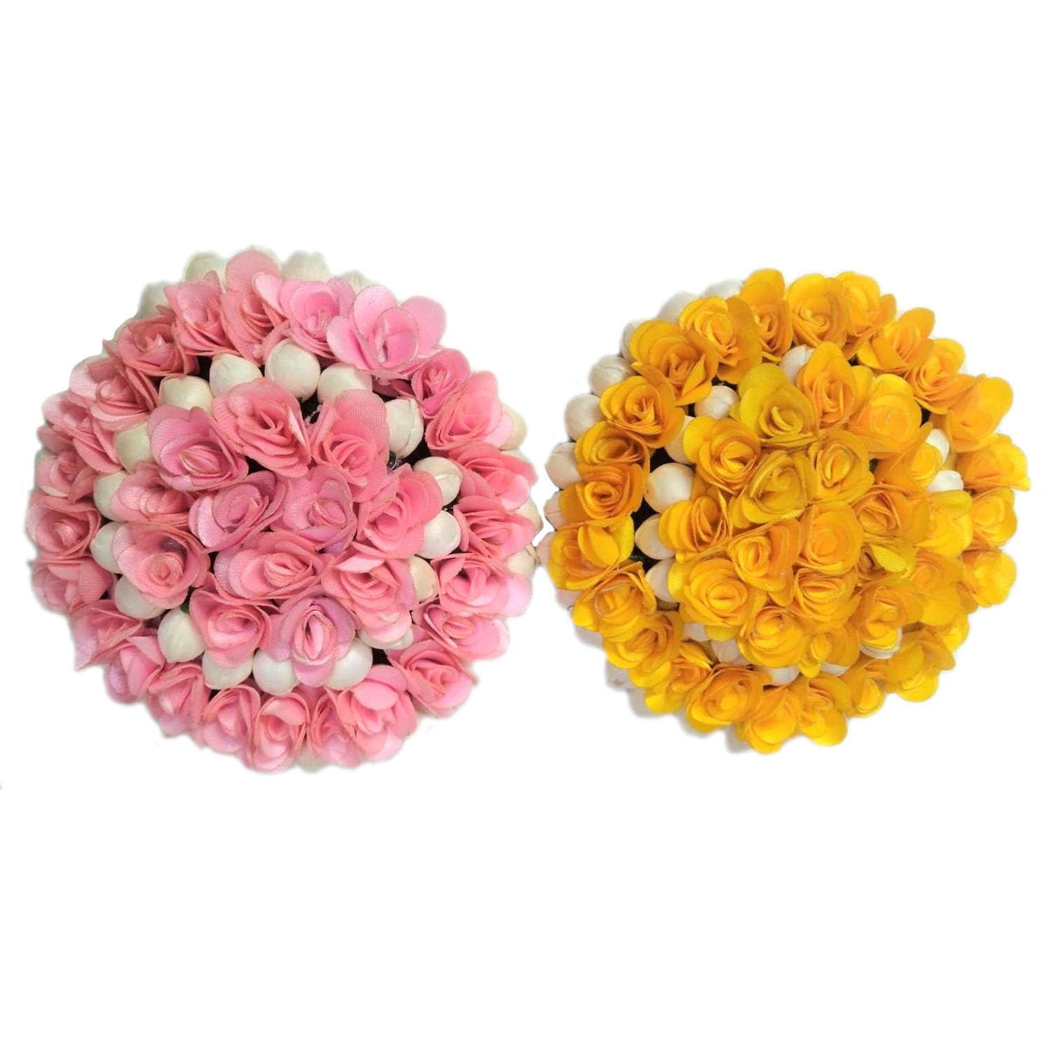 Maahal Artificial Flower Hair Bun Gajra - Bridal Hair Accessories for Women & Girls (Pack of 2) - Pink & Yellow Floral Hairpieces - Perfect for Weddings, Parties & Boho Styling