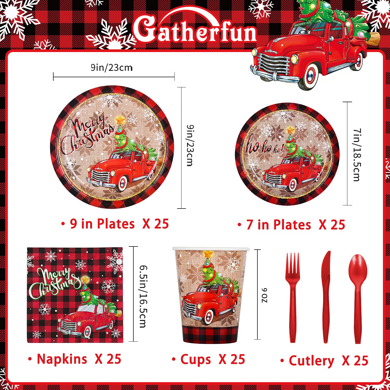 Disposable Christmas Party Supplies Set - 25-Piece Paper Plates, Napkins, Cups, Cutlery & Tablecloth for Holiday Decorations - Perfect for Christmas Dinner, Office Parties & Festive Gatherings