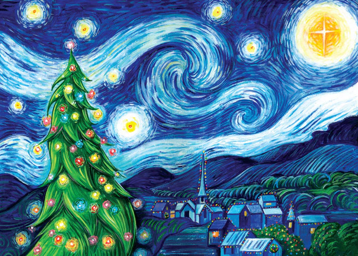 Silent Night, Starry Night Single Note Card - Elegant Christmas Greeting Card for Holiday Wishes, Birthday Cards & Special Occasions